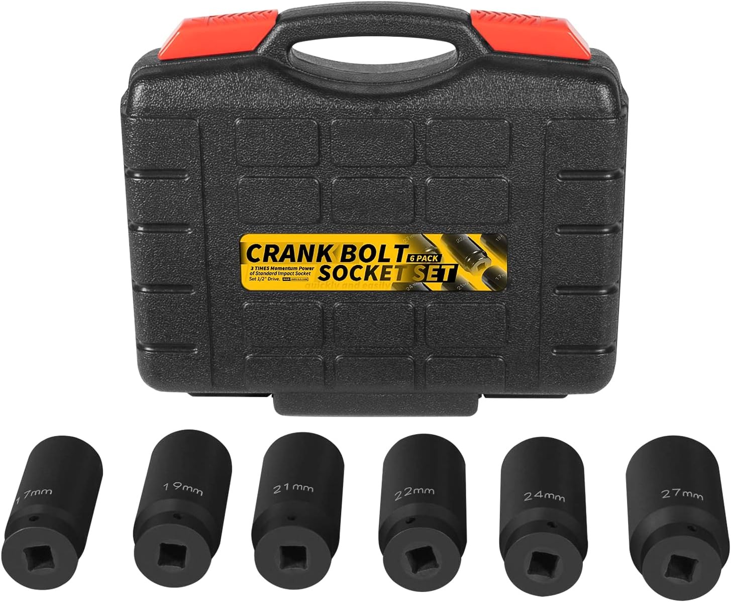 1/2’’ Drive Weighted Crank Bolt Socket Set, 17MM, 19MM, 21MM, 22MM, 24MM, 27MM