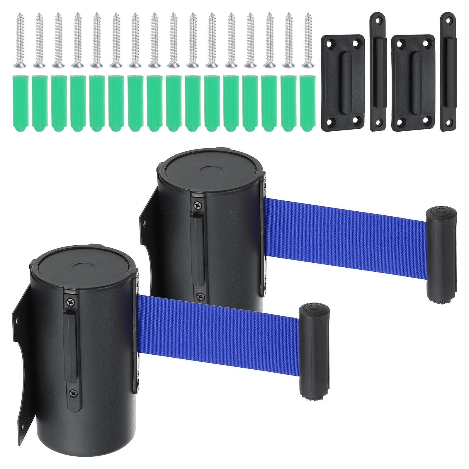 2 Pcs 16.4 Feet Fixed Wall Mount Retractable Belt Barrier,Black/Dark Blue