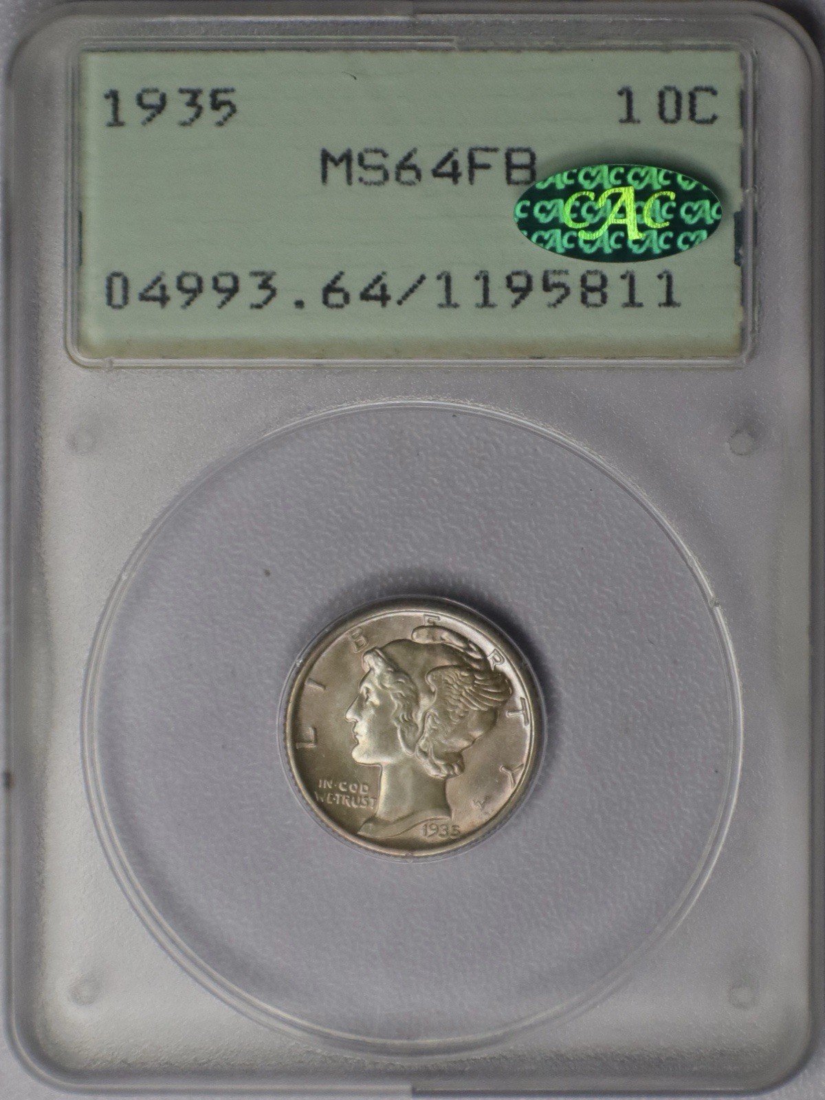 1935 10c Mercury Dime - PCGS MS 64 FB CAC Rattler