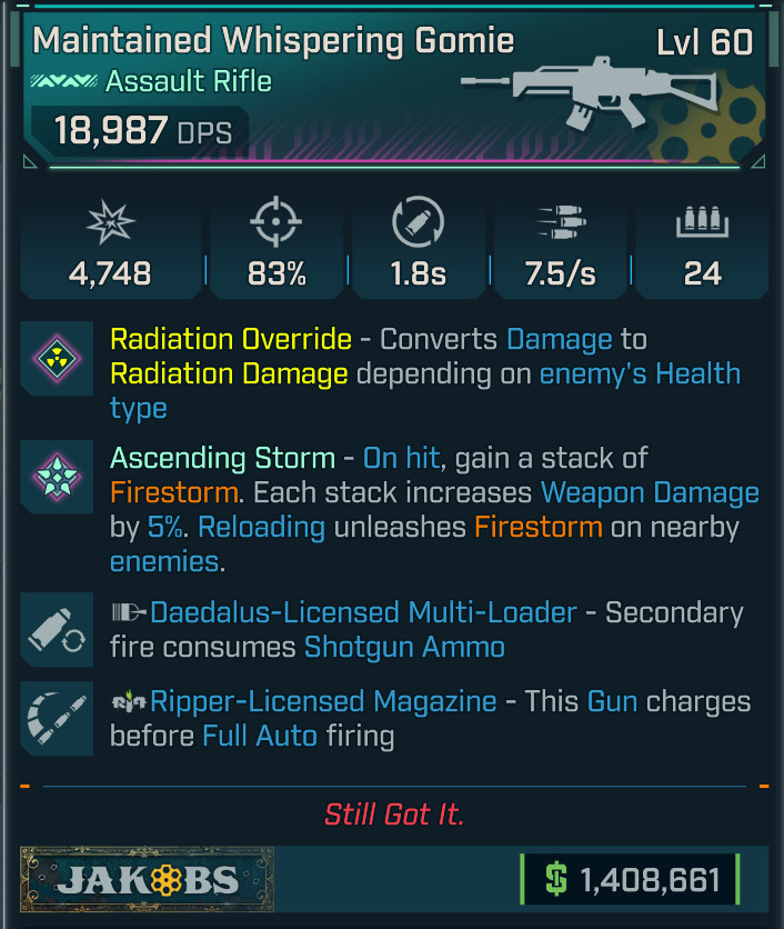 Borderlands 4⭐GOMIE ASSAULT RIFLE⭐RADIATION OR⭐SHOTGUN AMMO⭐RIPPER MAG⭐JAKOBS