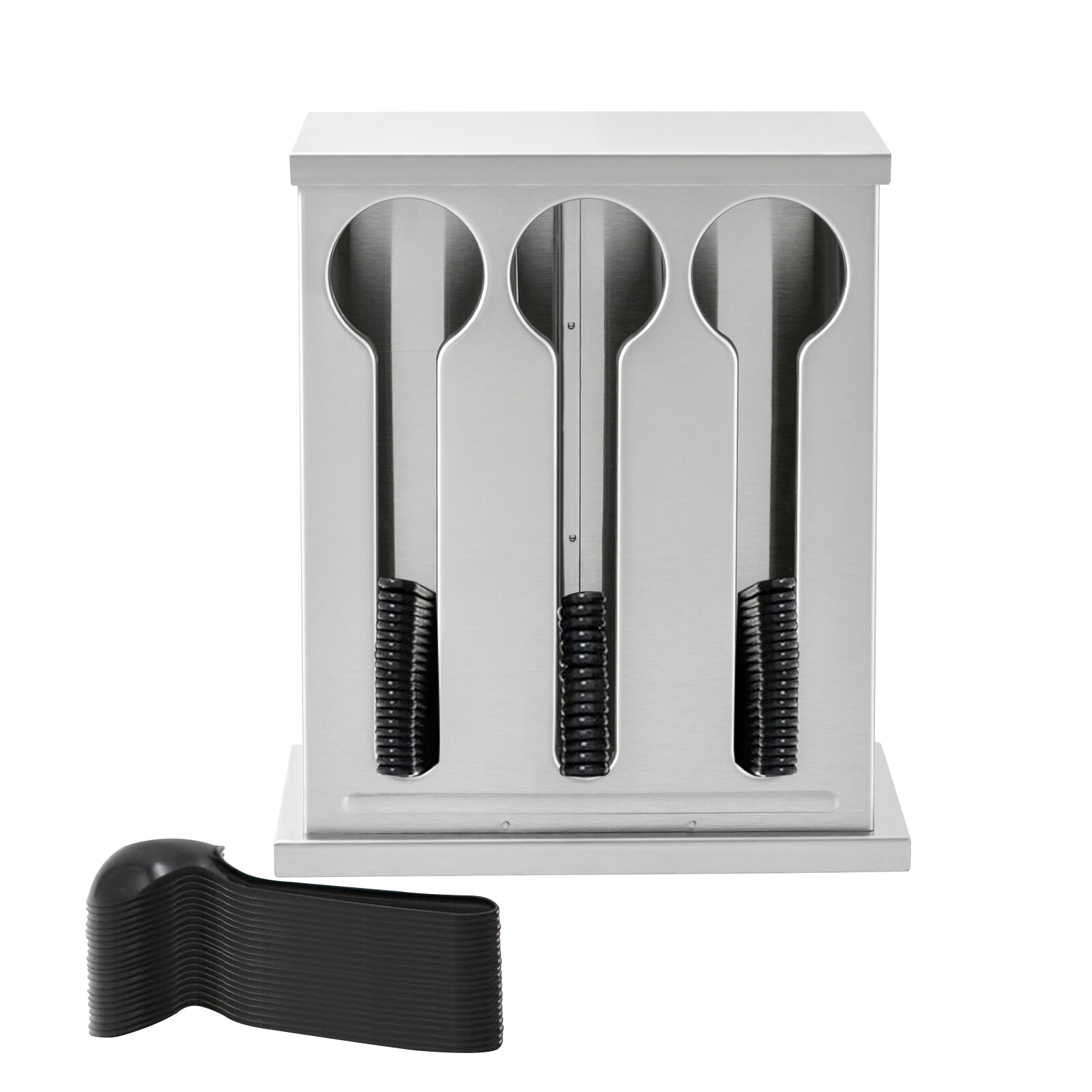 Stainless Steel 3-Compartment Utensil Dispenser for Forks and Spoons