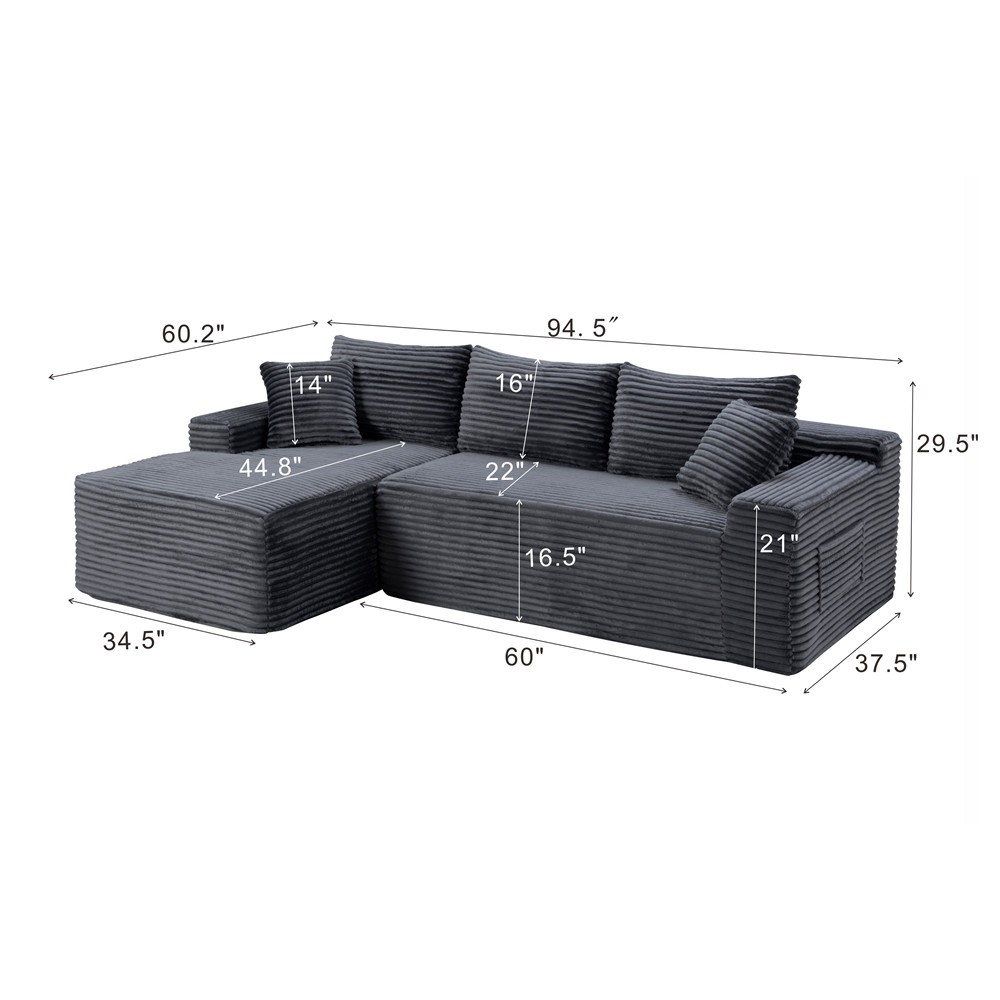 Modular Sectional Sofa Couch with Chaise, 3 Seater L-Shaped Sofa Boneless Sofa