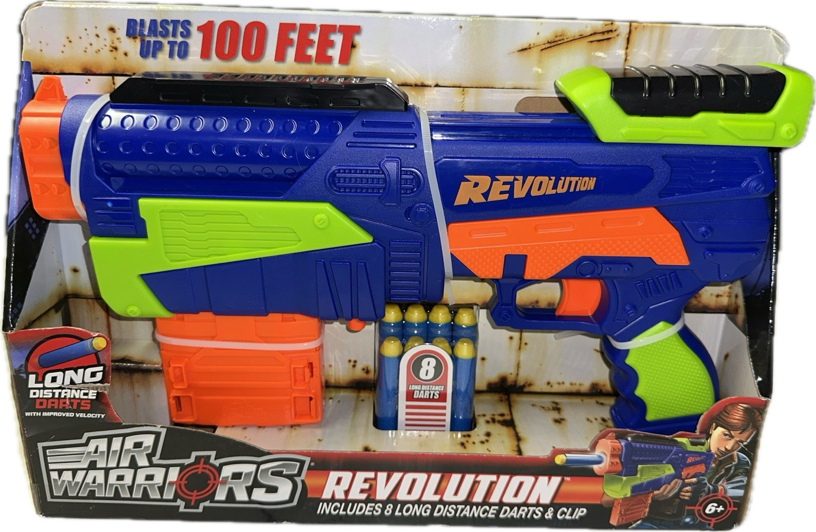 Air Warriors Revolution 8 Long Distance Darts & Clip New In Box Up To 100 Feet