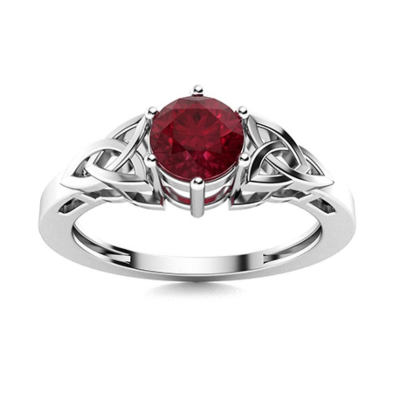 5MM Round Shape Ruby Solitaire Celtic Shank Women Ring 925 Sterling Silver