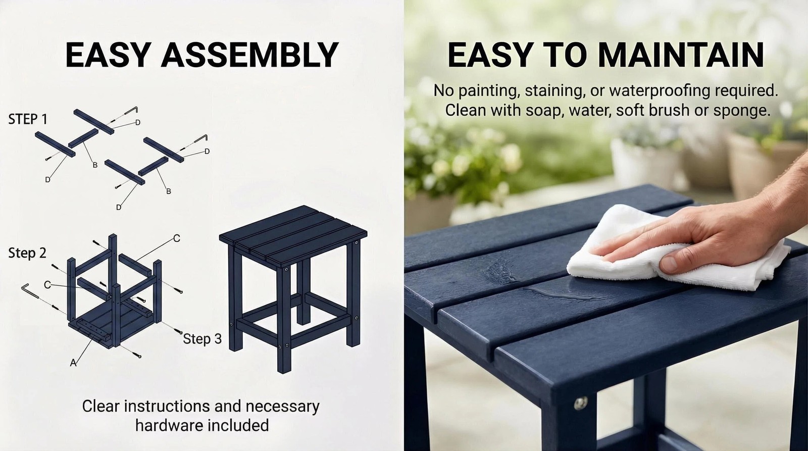 Adirondack Square Outdoor Side Table HDPE Navy Blue