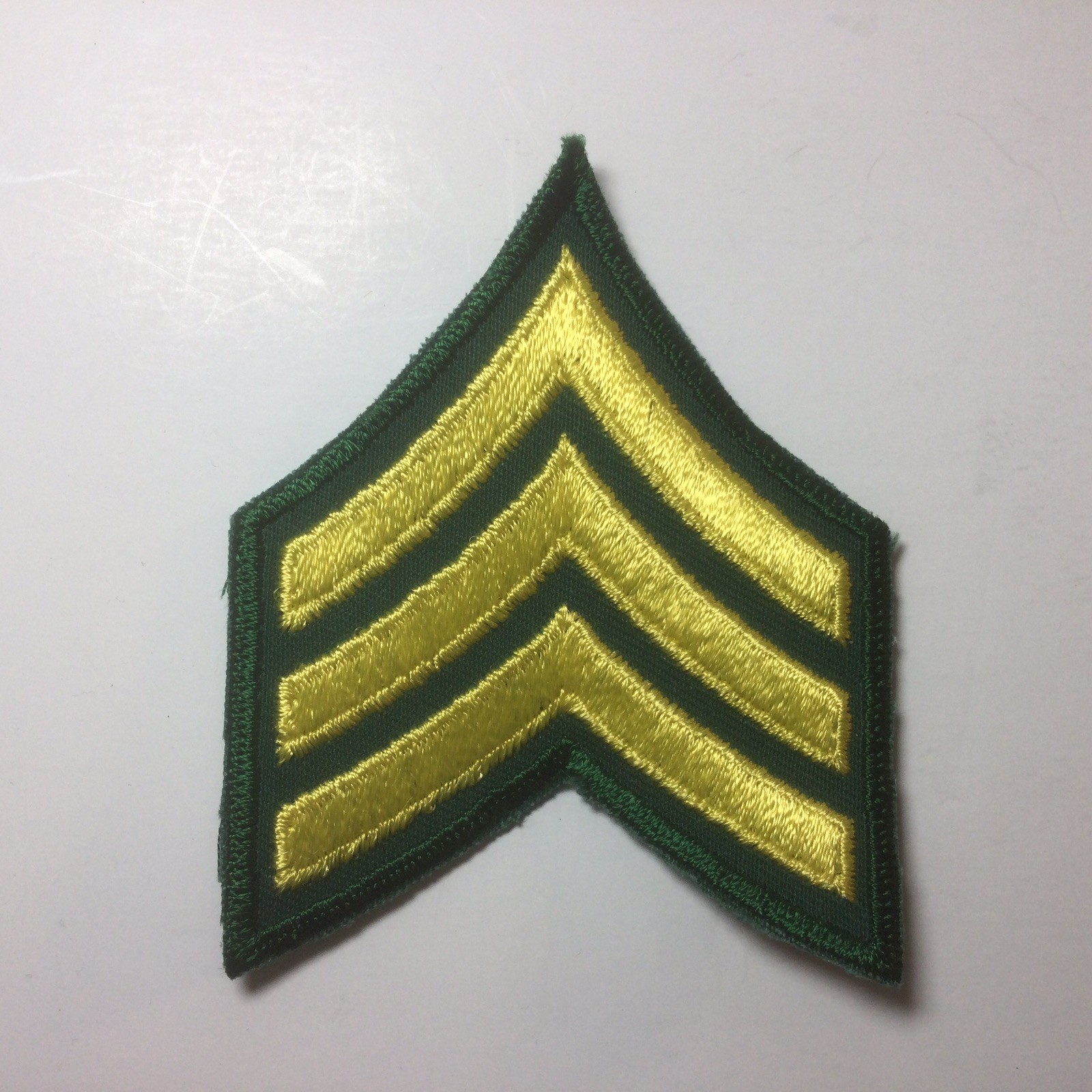 (2) Sergeant Chevron - 3 Yellow Stripes on Forest Green Patch (Green Border) OLD