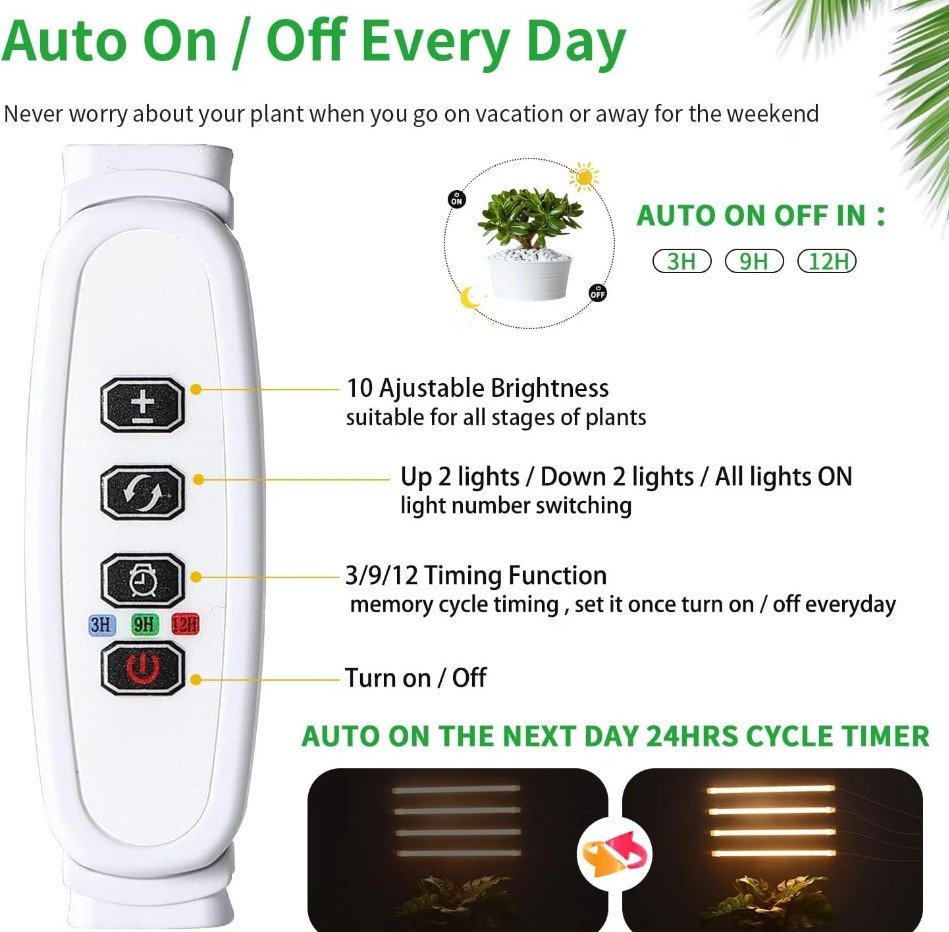 Full Spectrum LED Grow Light Strips with Timer & Dimmable Levels for Plants