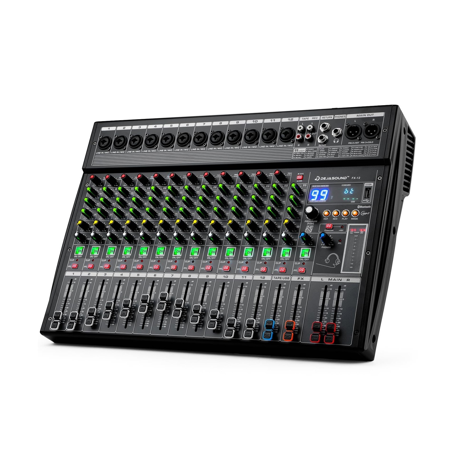 12-Channel Professional Audio Mixer, FX-12usb Mixing Console with XLR Inputs,...