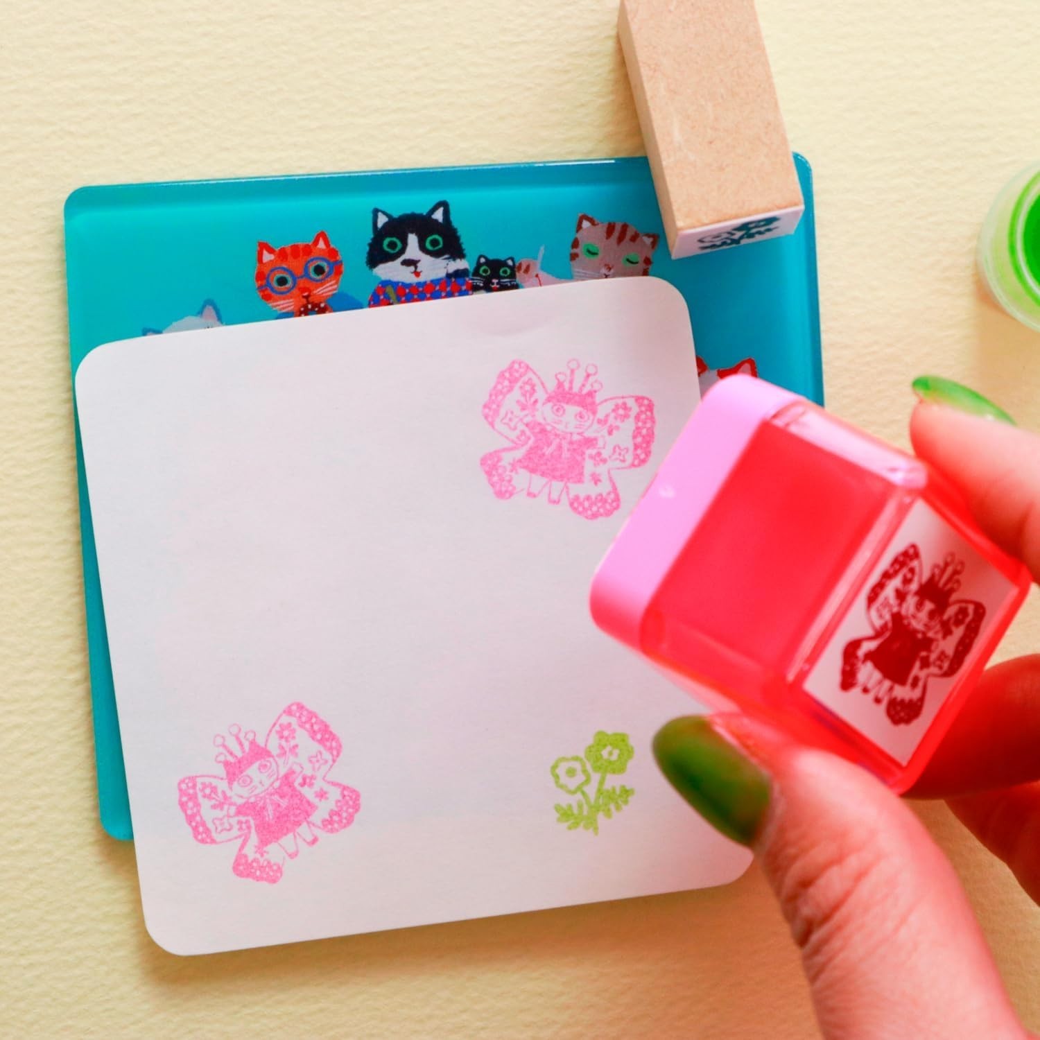 SANBY Yumi Kitagishi Stamp Pad and Stamp (3 types) 4-piece Set Cat JAPAN NEW