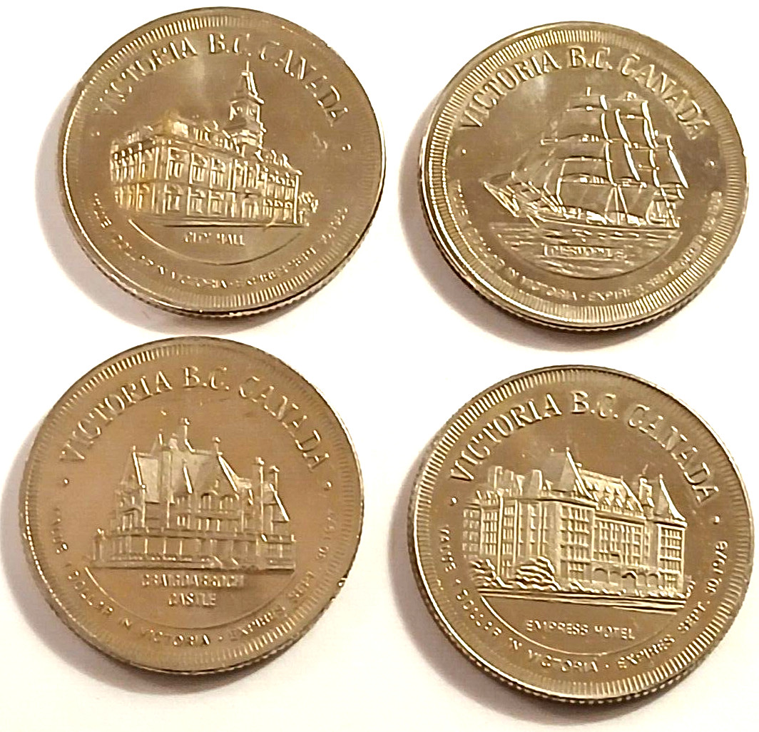 Canada $1.00 Trade Token Lot Of 4 Victoria British Columbia All Different 1.25"