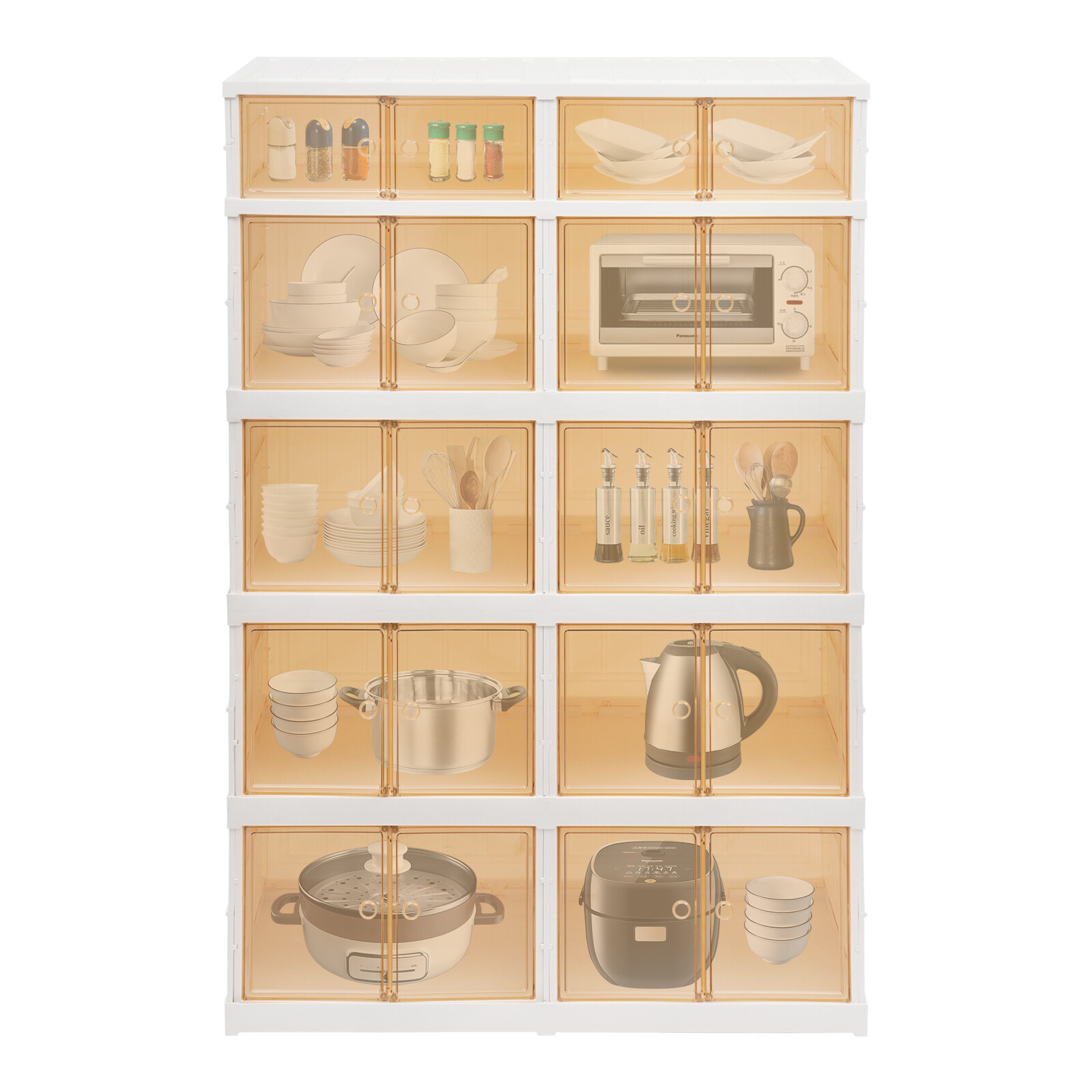 5 Tier Plastic Storage Containers with Doors & Wheels Foldable Organization