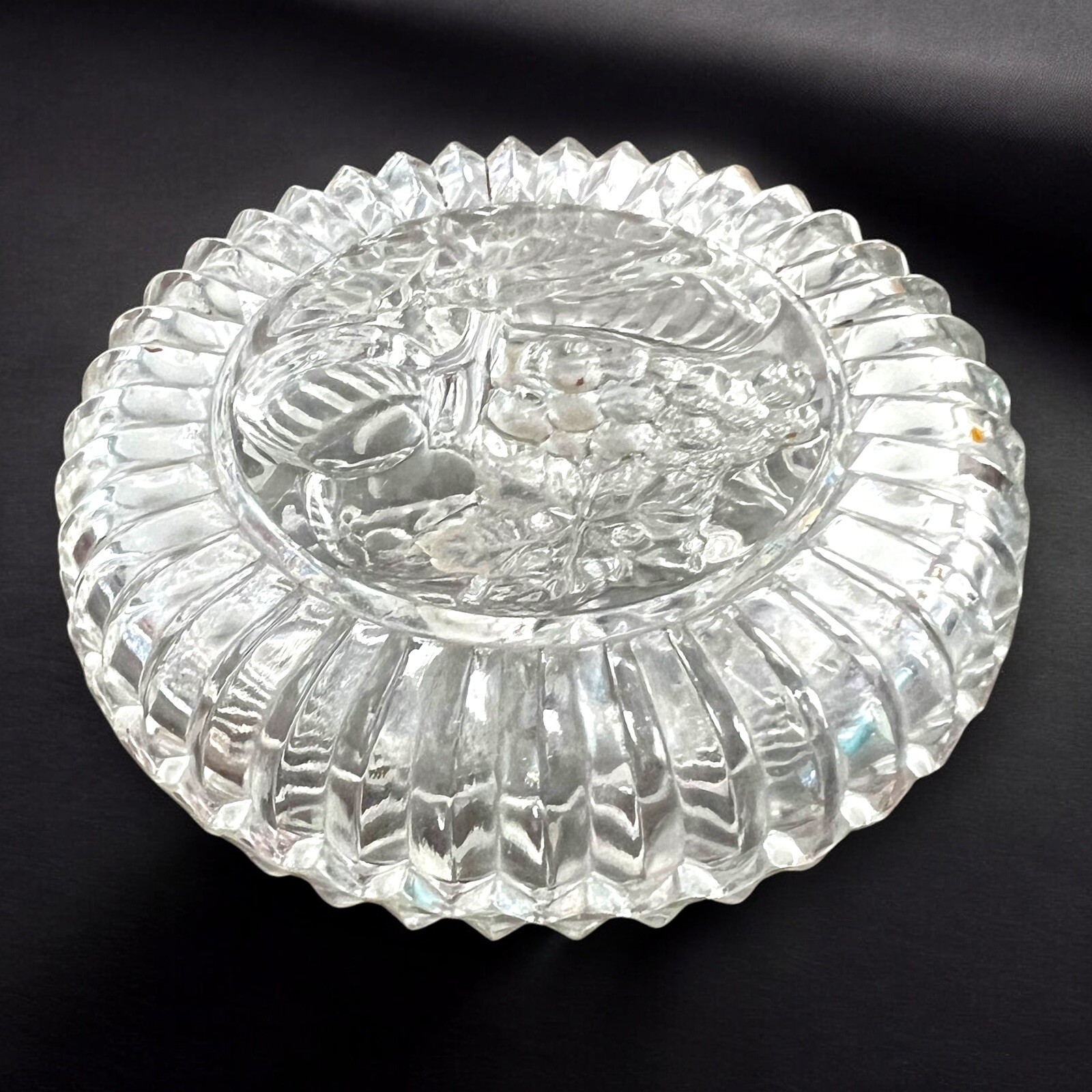 Trinket Candy Dish Pressed Glass Fruit Pattern Ribbed Clear Bowl 5x3