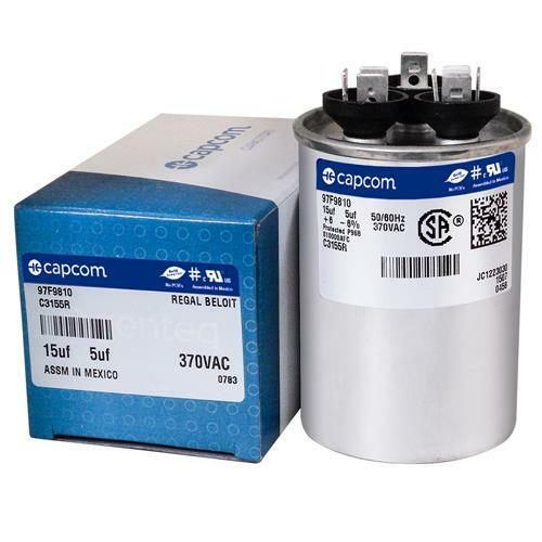 GE / Genteq  15 + 5 uf 370 VAC  Round Dual Run Capacitor  C3155R  97F9810