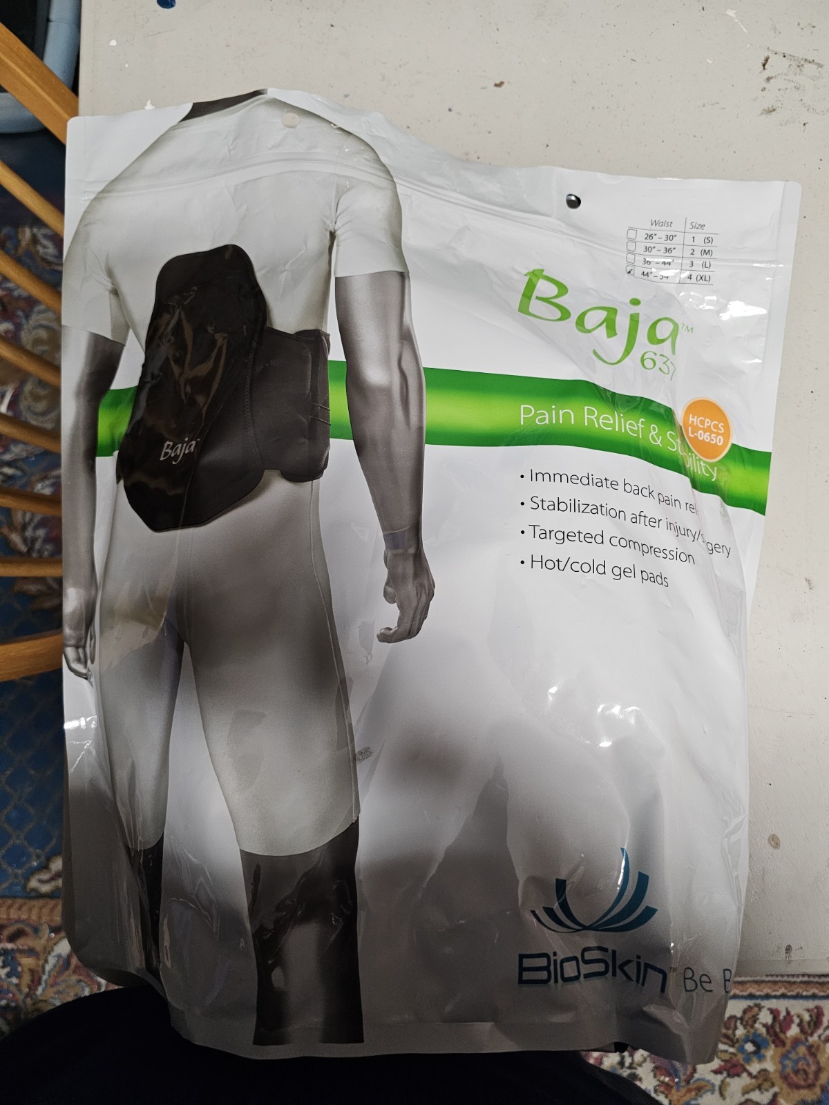 Bio-skin Baja 637 Back Brace. MEDICAL GRADE! Waist size 44-54 SIZE 4 (XL)