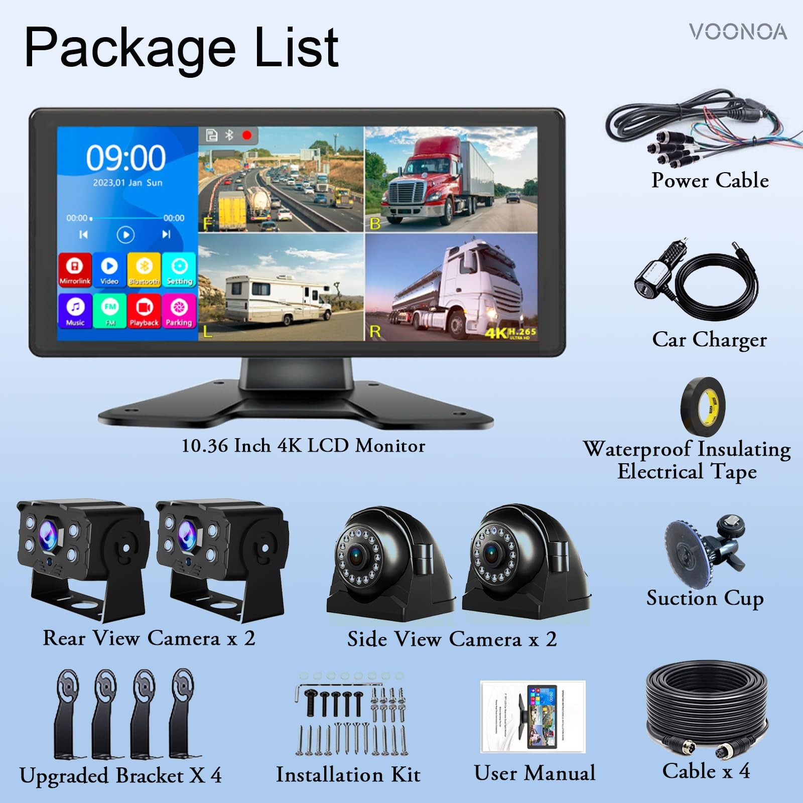 4K RV Backup Camera System 10.36 Inch, black (WIRED SYSTEM, NOT WIRELESS)
