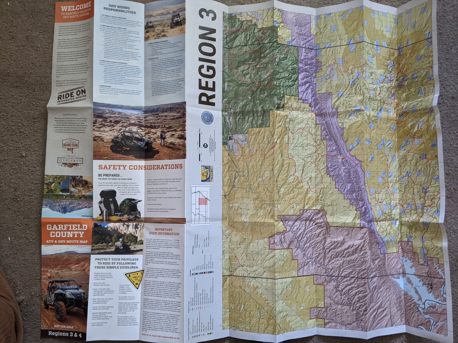 Garfield County, Utah ATV & OHV Route Map, Regions 3 & 4 2019-2024 EXCELLENT