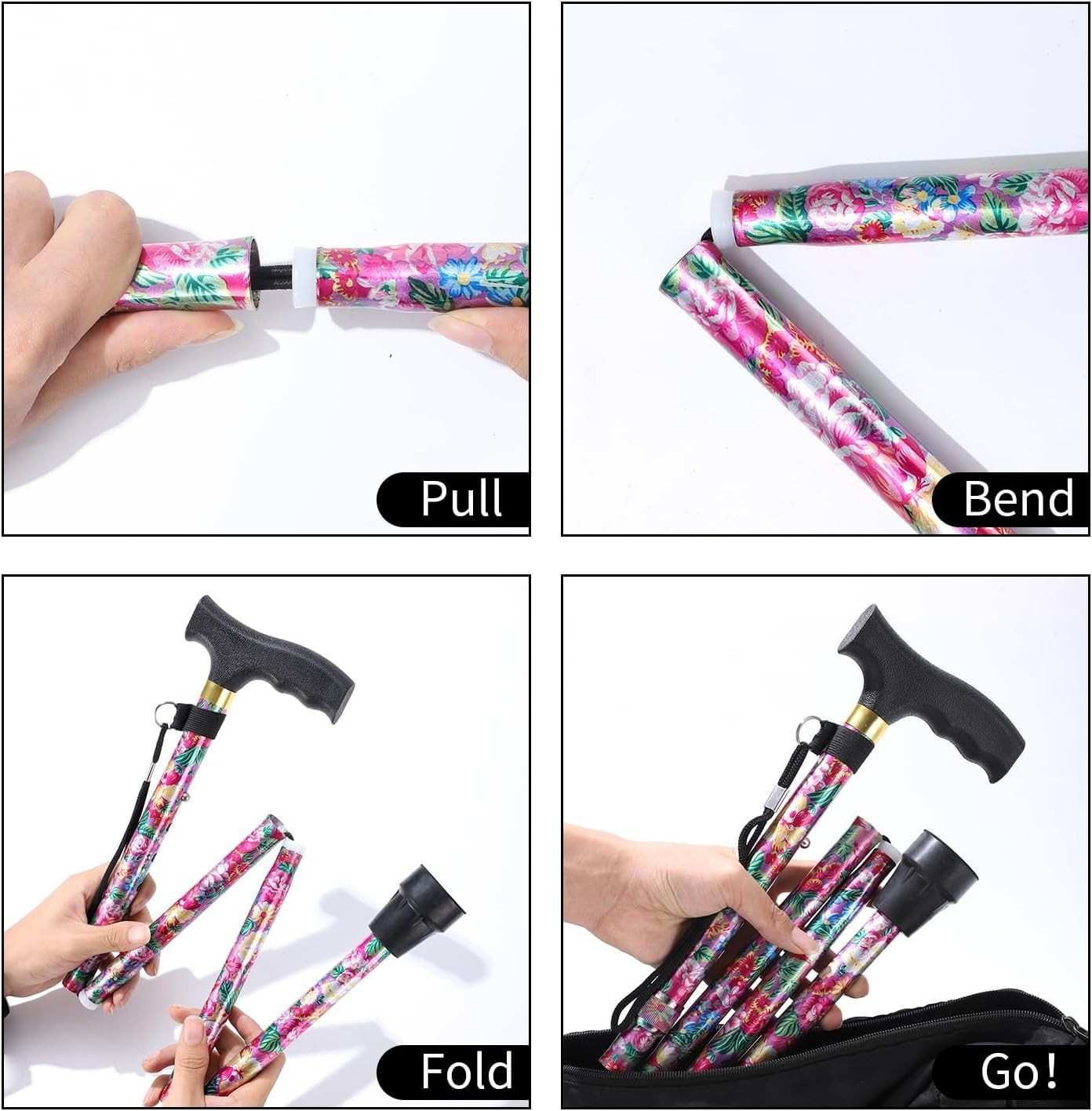 Adjustable Lightweight Pink Walking Cane with Anti-Slip Tip
