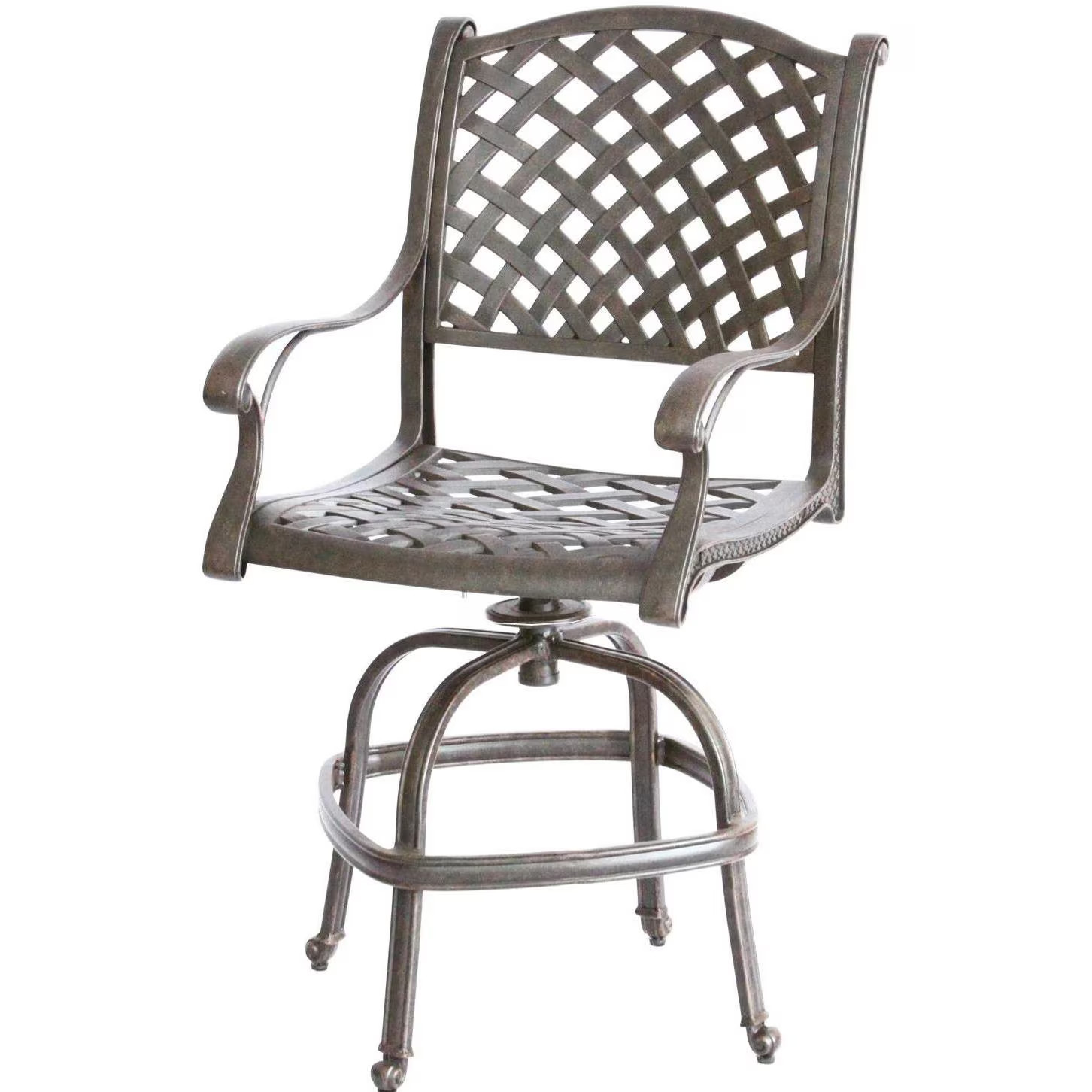 Nassau Cast Aluminum Swivel Counter Height Bar Stool in Antique Bronze/Sesame