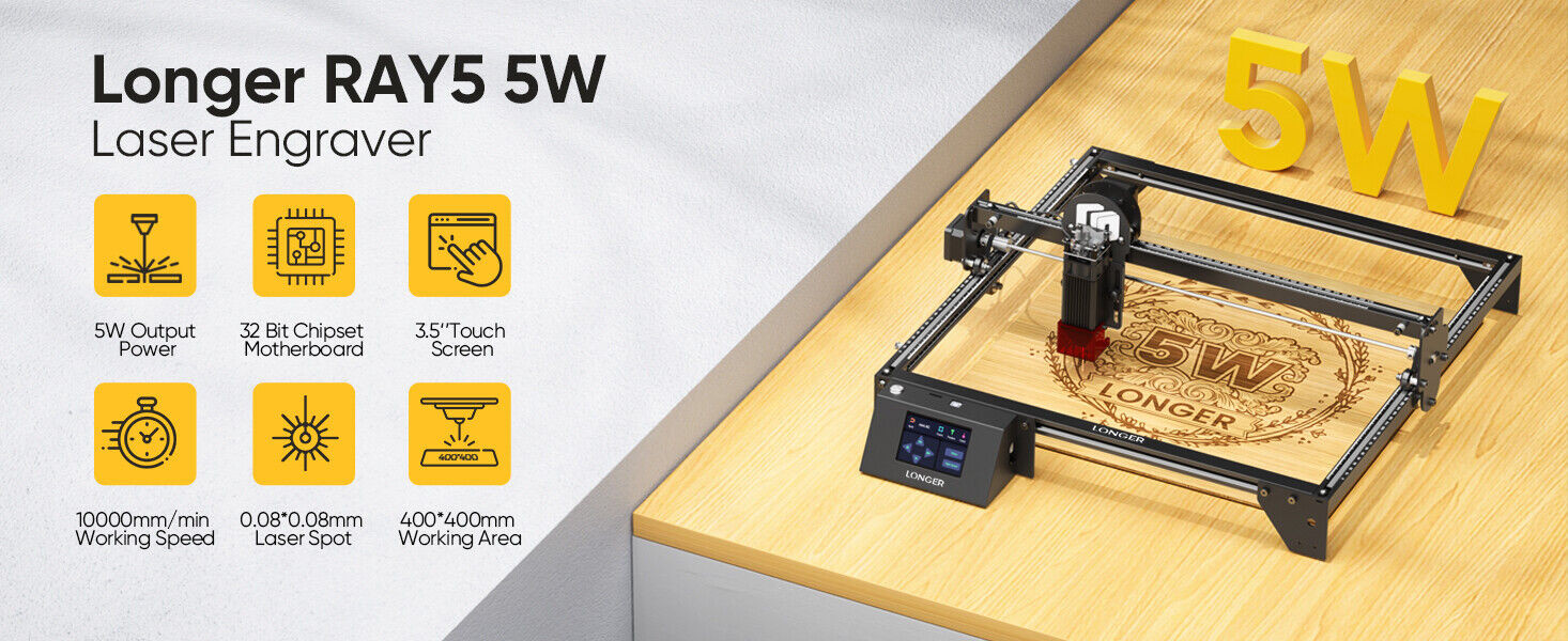 Longer Ray5 5W Laser Engraver 60W CNC Laser Cutter 240MHz ESP32 chip 10000mm/min