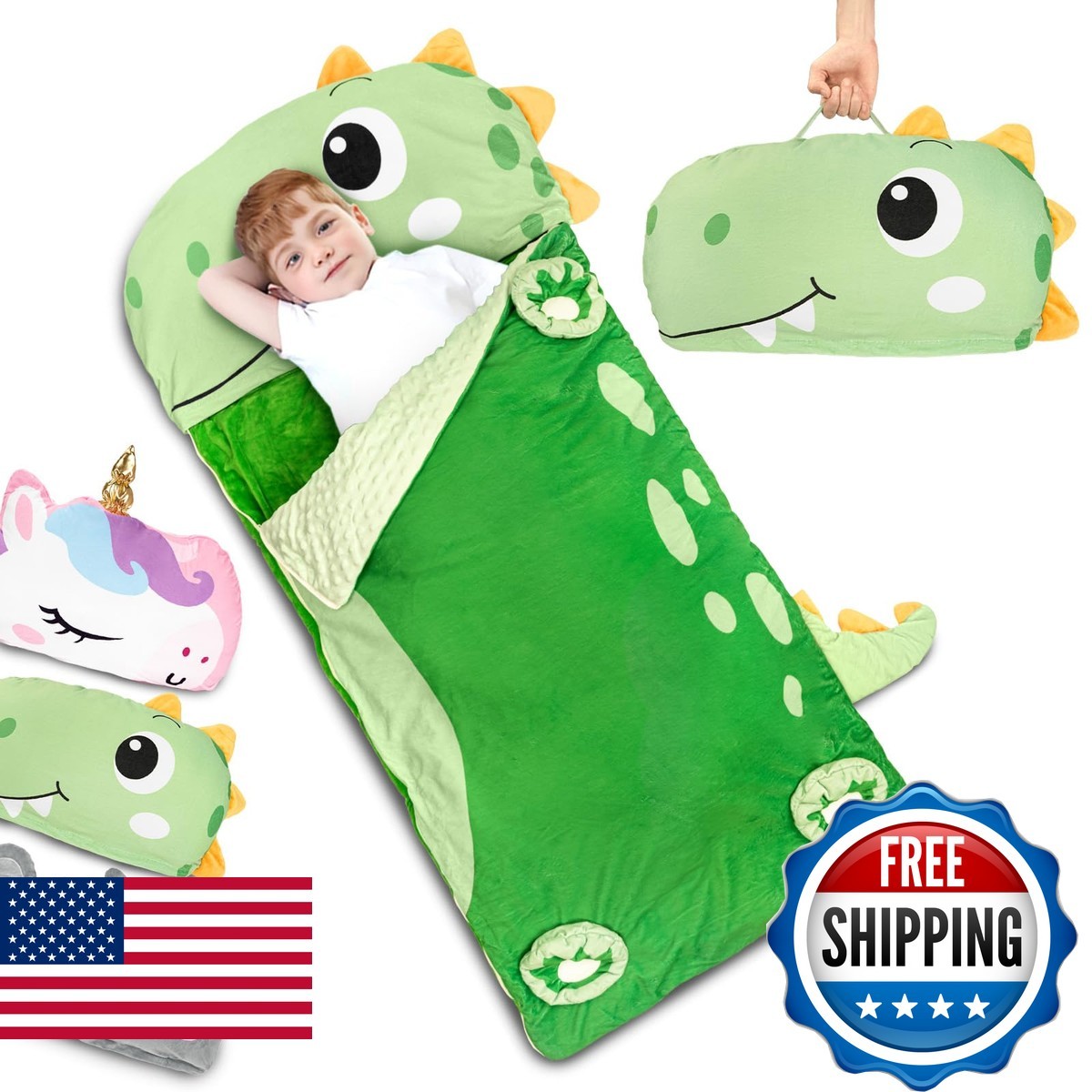 Primlect Kids Sleeping Bag, 3 In 1 Larger Plush Animal Toddler Nap Mat