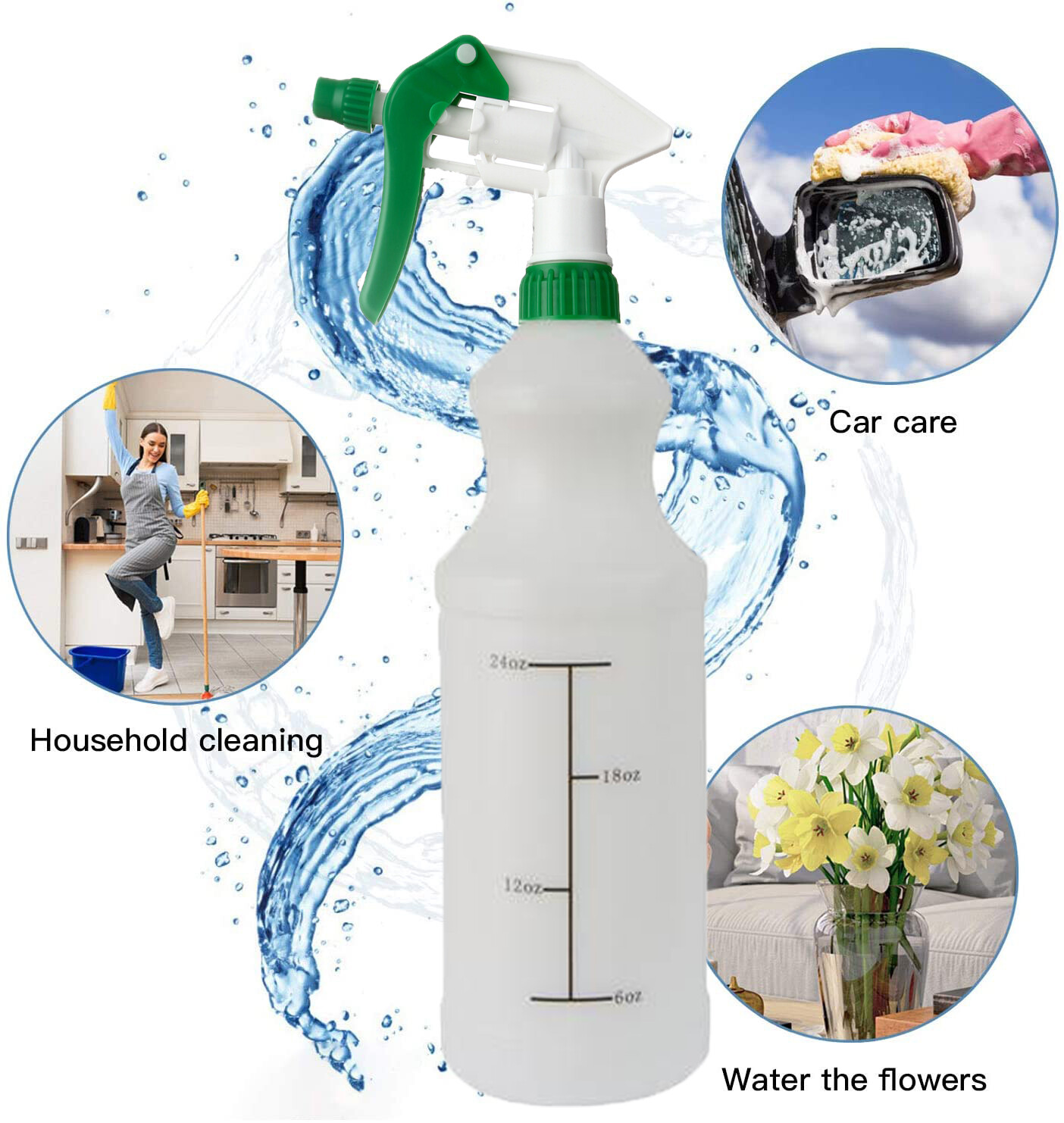 Plastic Spray Bottles (3-Pack) 32oz Squirt Bottles for All Cleaning Solutions
