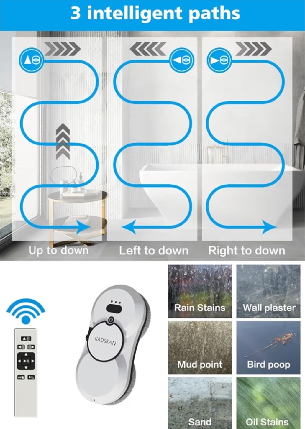 Window Cleaning Robot, Automatic Window Cleaner with Water Spray for Windows