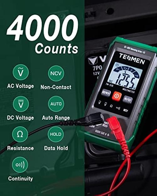 TM-510 Digital Multimeter, 4000 Counts, Smart TM-510 Auto Multimeter Green