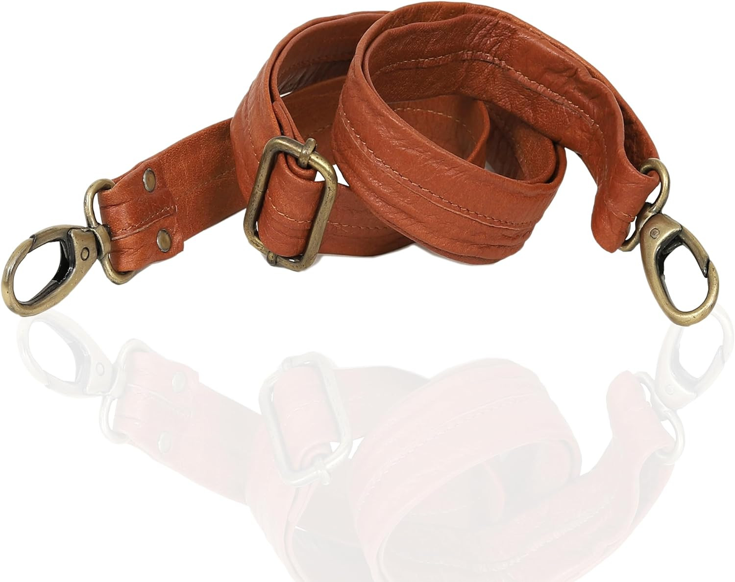 Leather Adjustable Padded Replacement Shoulder Strap with Metal Swivel Hooks for