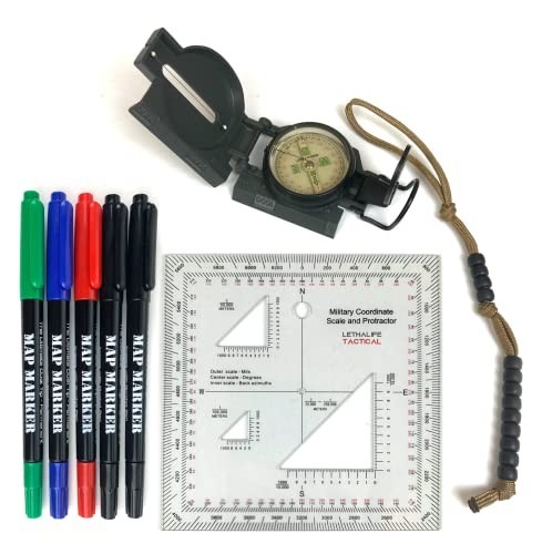 Navigation Kit - Lensatic Compass, Protractor, Pace Counter & Map Markers Set