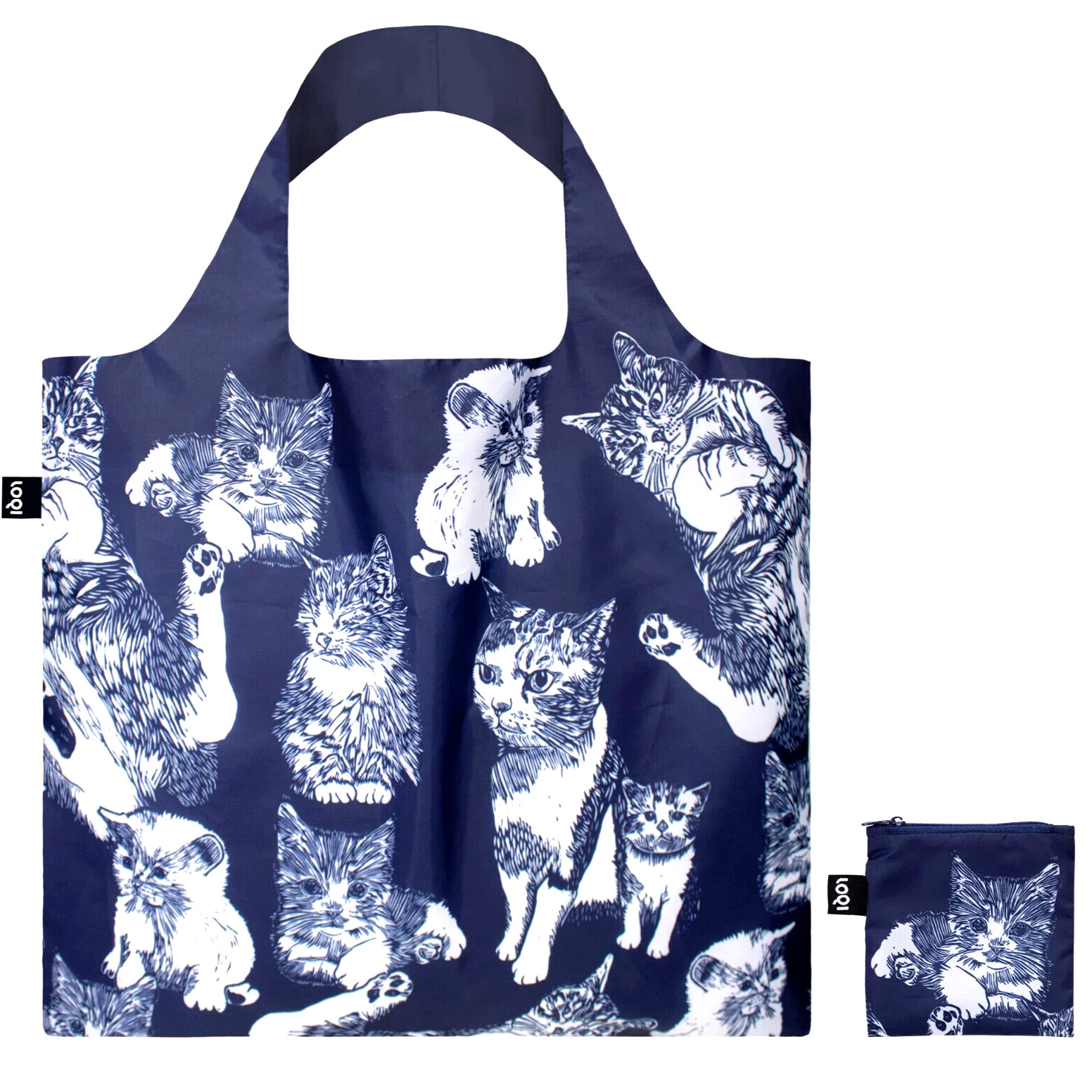 ✤ New LOQI Reusable Tote Grocery Shopping Bag CATS LISA PARK Blue White Kitten