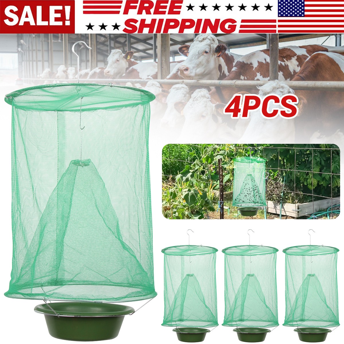 4 Pack Ranch Fly Traps Outdoor Hanging Fly Trap Reusable Stable Fly Catcher Bag