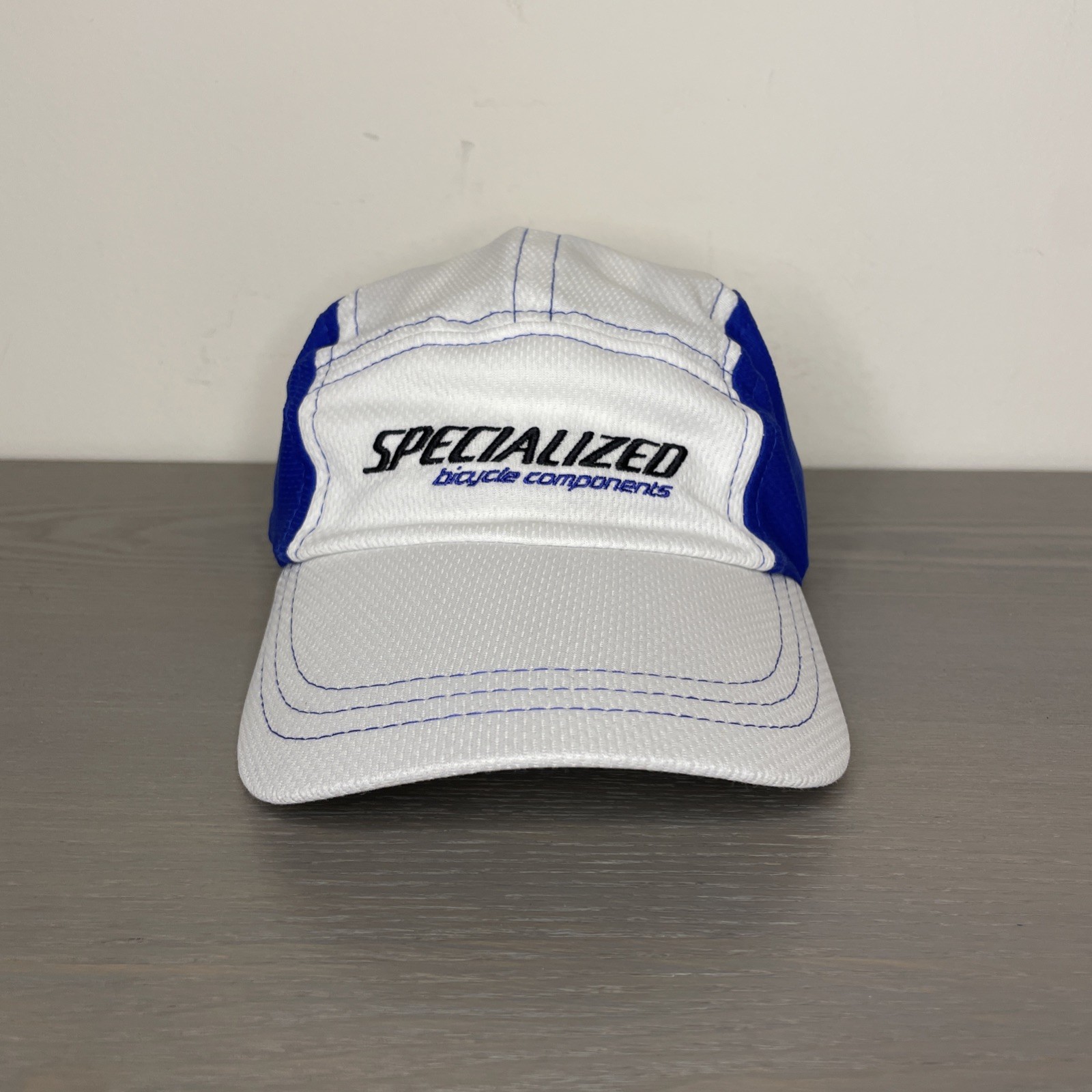 VTG 90S Specialized Bicycle Components Logo Cycling Hat White Blue Mens