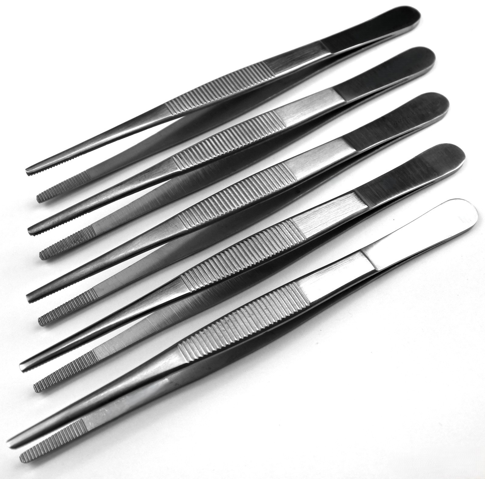 5x Anatomical Tweezers Straight 15cm Stainless Steel