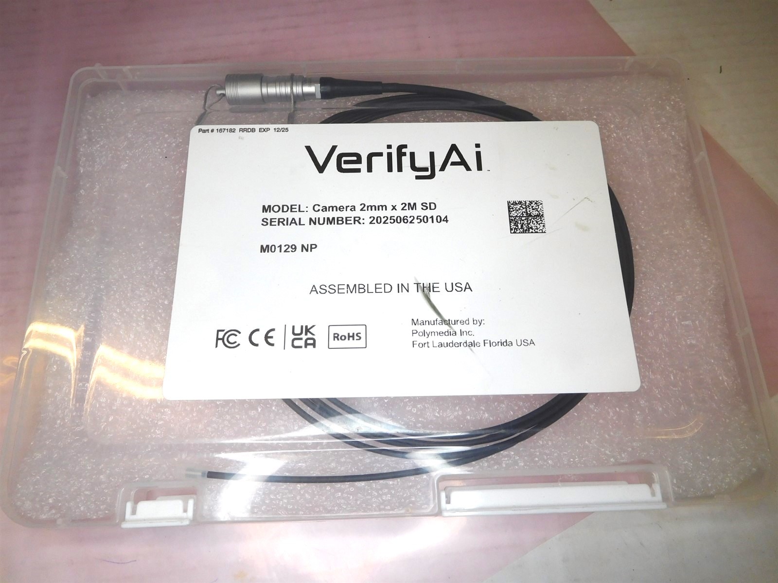 VerifyAI 167182 Medical Borescope Inspection Camera 2mmx2M SD 12/25 (052726)