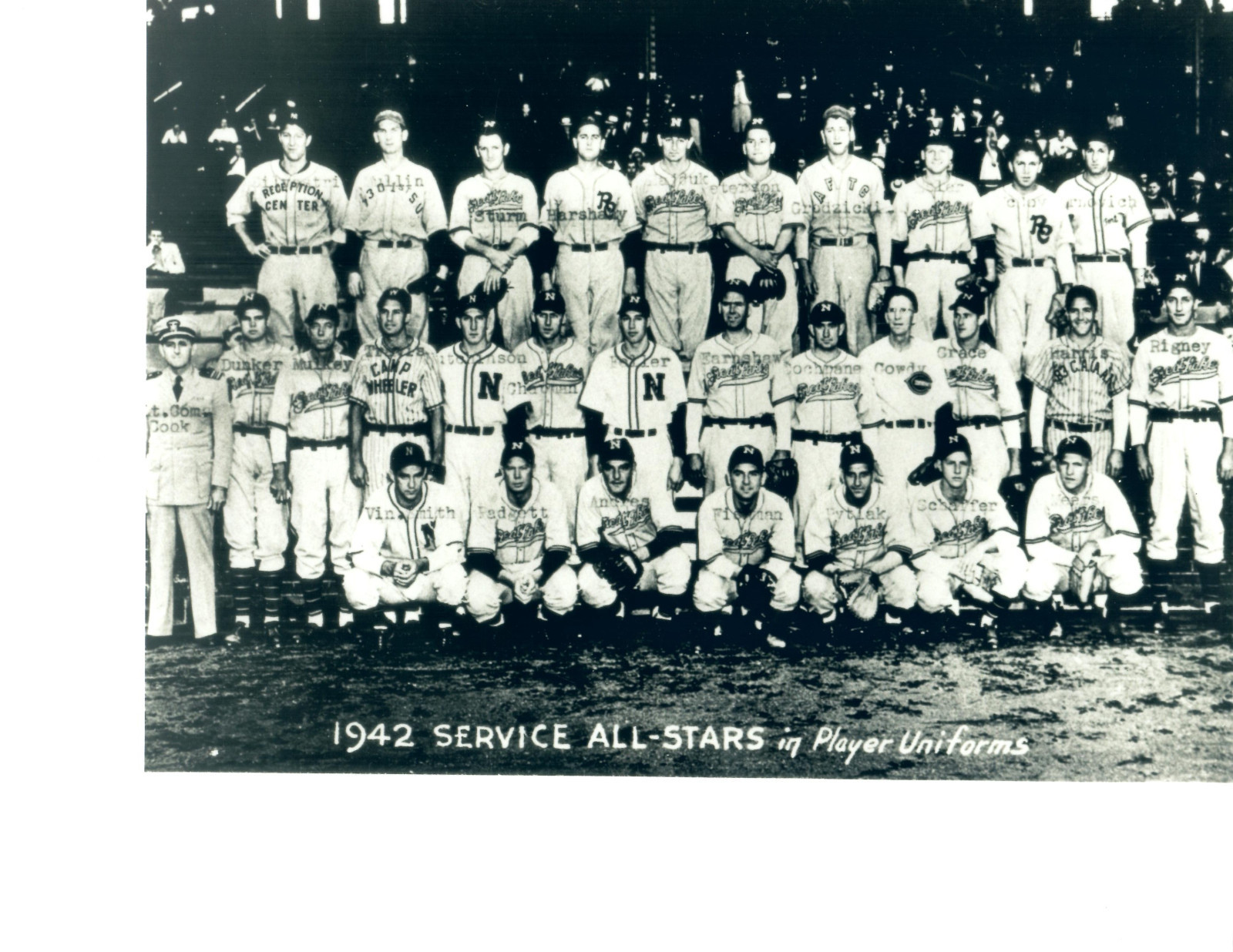 1942  WWII SERVICE ALL STARS 8X10 TEAM PHOTO BASEBALL HOF  FELLER GOWDY RIGNEY
