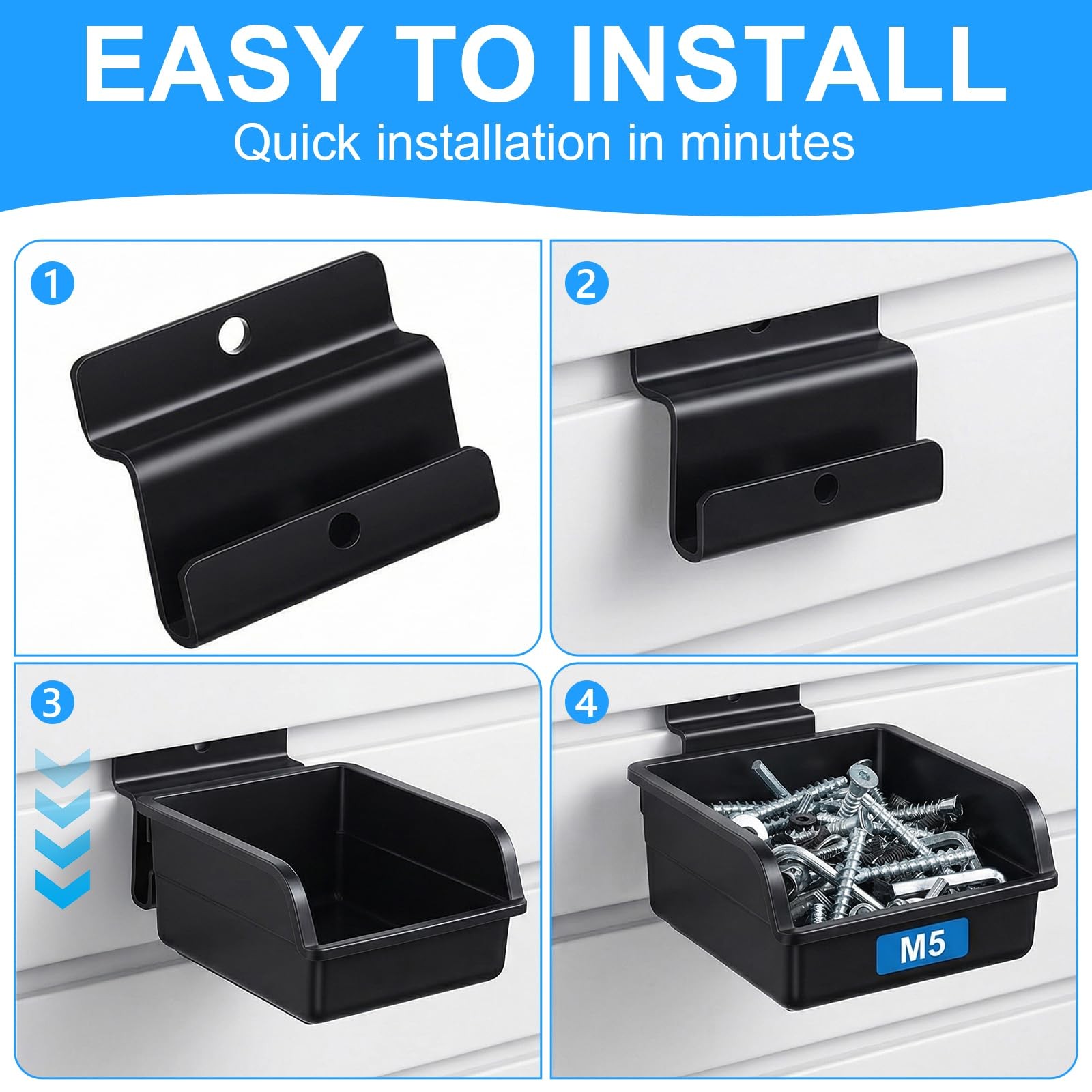 12 Pcs Slatwall Bins with Hooks Plastic Organizer Containers Workbench Parts