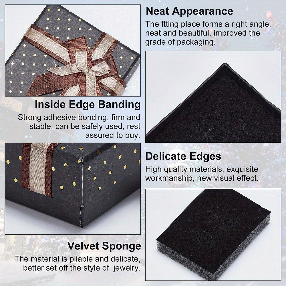 6pcs Rectangle Cardboard Jewelry boxes Velours inside with Bowknot Black