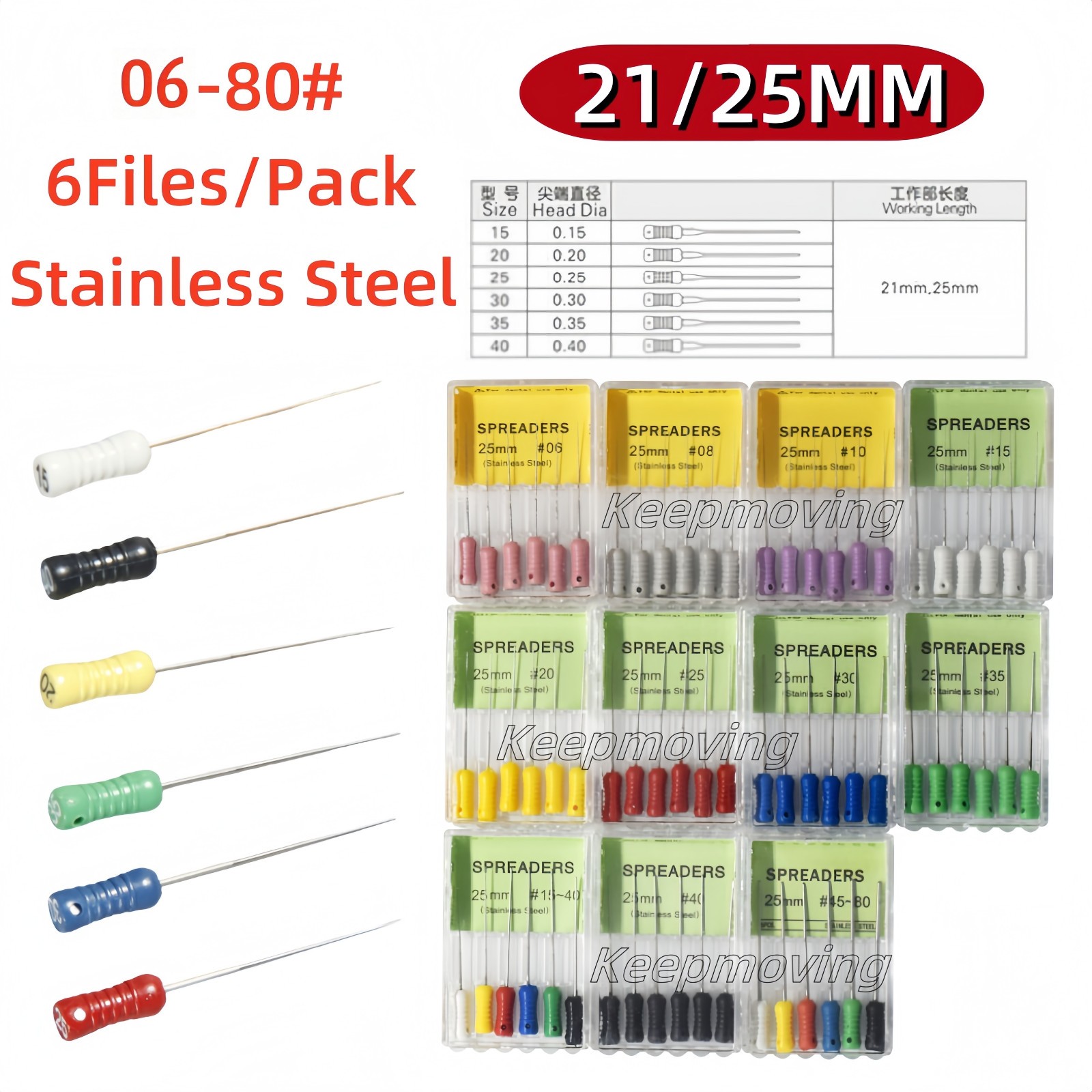 10Pack Dental Endo Spreaders Files for Root Clean S-File Stainless Steel 21/25mm