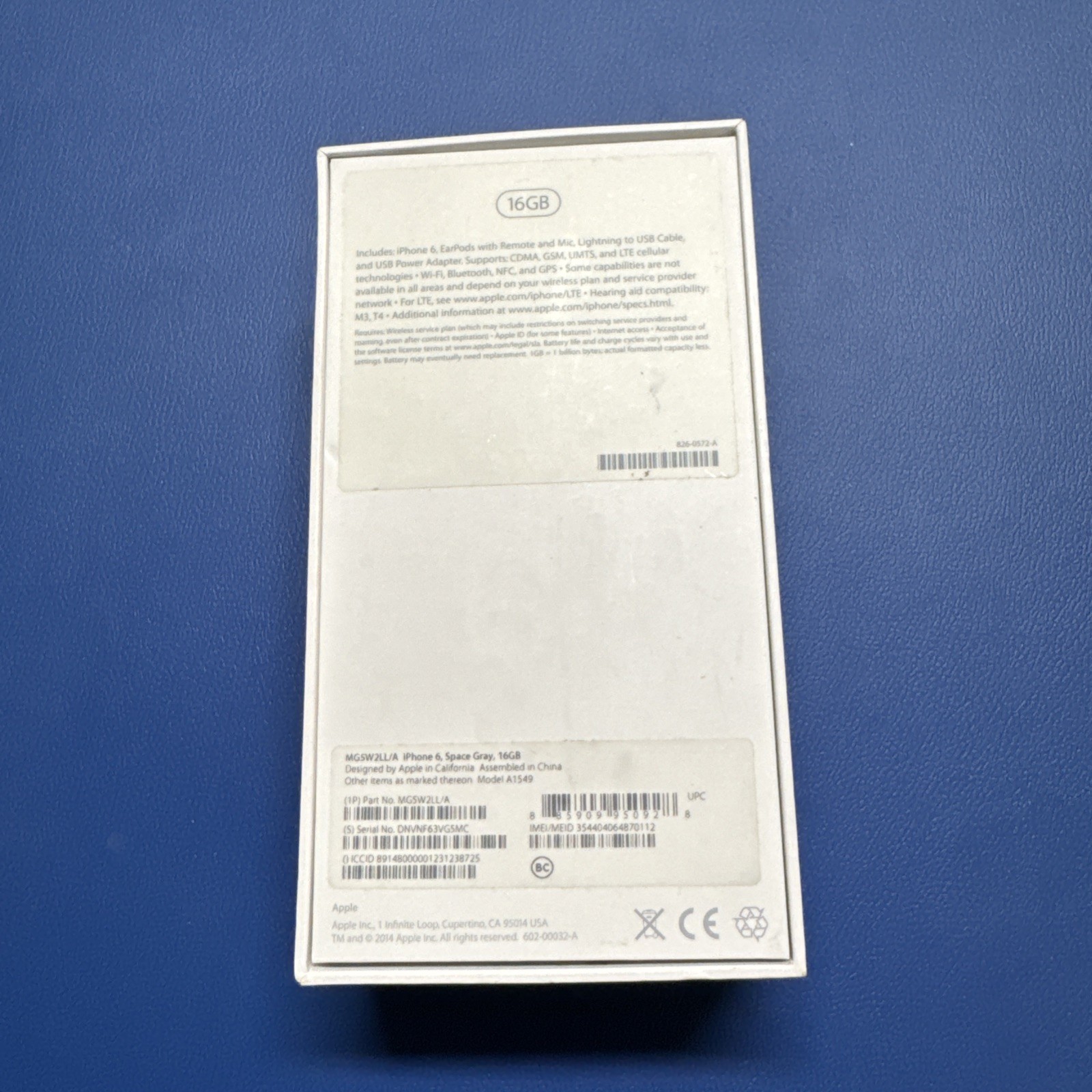 EMPTY BOX ONLY - Apple iPhone 6 Space Gray 16GB A1549 Replacement Box - OEM