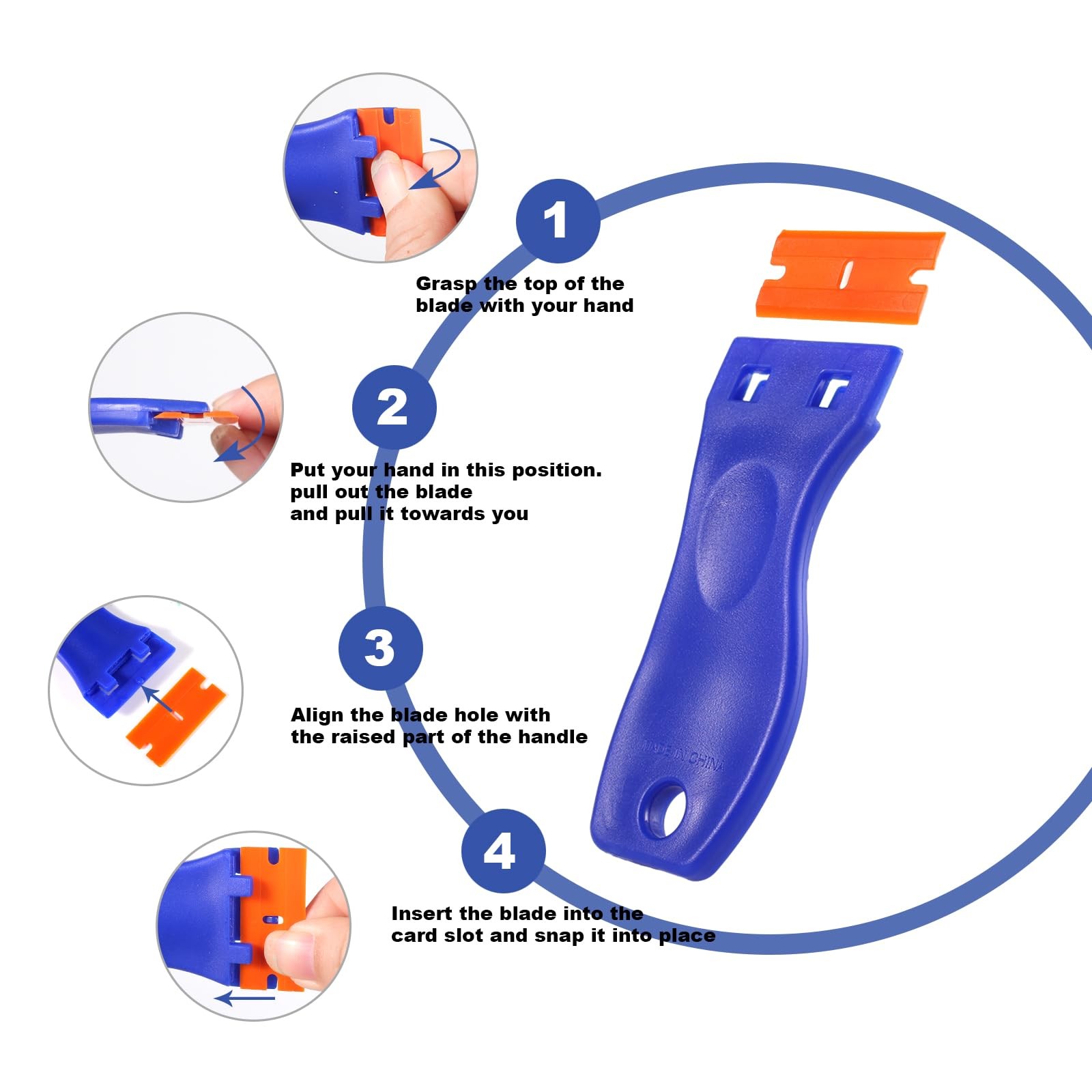 JVSEYTE 4 PCS Plastic Razor Blade Scraper and 120 Blue