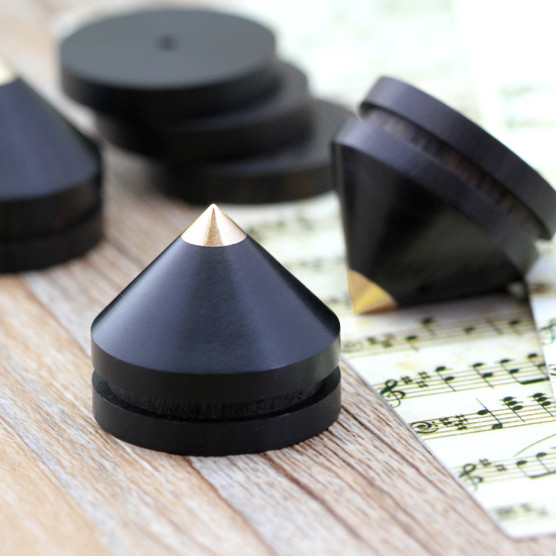 8x Ebony Wooden Speaker Copper Tip Spike Cone & 8x Base Pad Isolation Kit Set