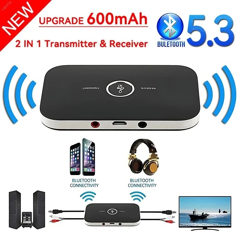 Bluetooth 5.0 Transmitter Receiver 2 IN 1 Wireless Audio 3.5mm Jack Aux Adapter