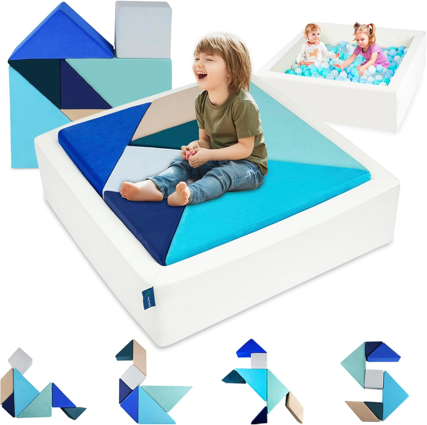 Kids Play Sofa, Tangram Square Puzzles Couch Furniture, Modular Kids Play Couchs