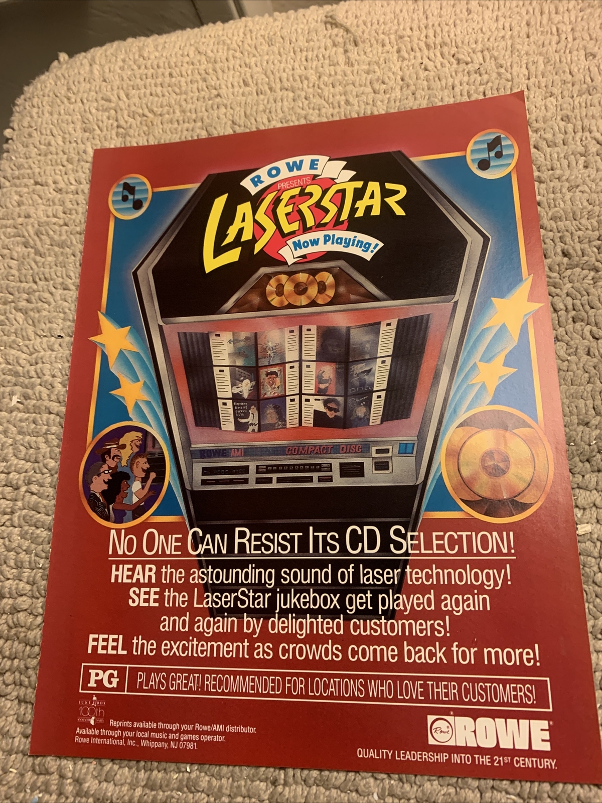 original ROWE JUKEBOX phonograph Laserstar Note playing CD AD FLYER