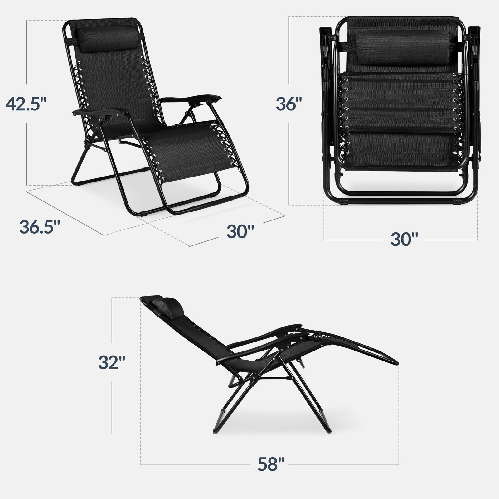 Set of 2 Extra Wide Adjustable Zero Gravity Patio Chair Recliners