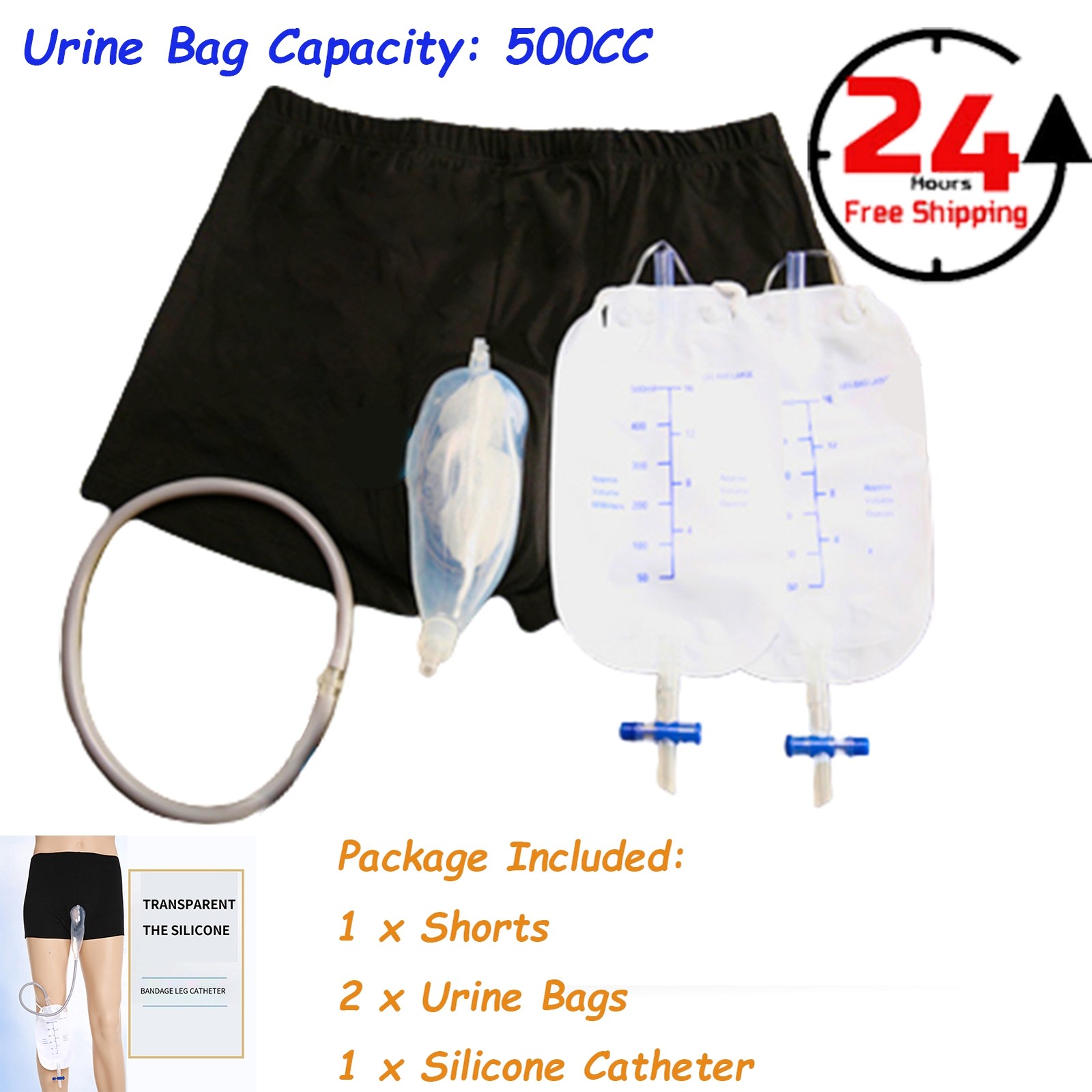 Male Wearable Incontinence Pants Urinal Leg Bag Silicone Urine Funnel Collector