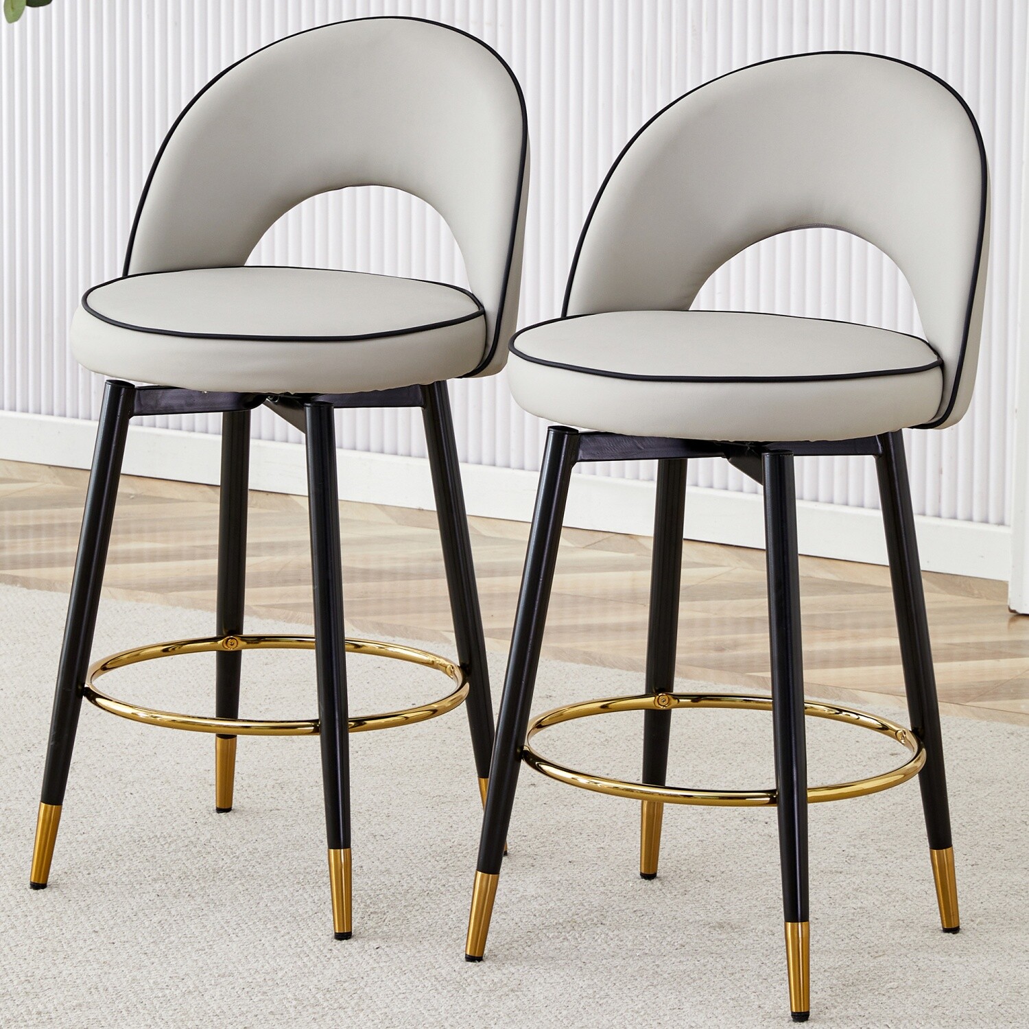 Set of 2 360° Swivel Bar Stools PU Bar Chair Kitchen Counter Height Dining Chair
