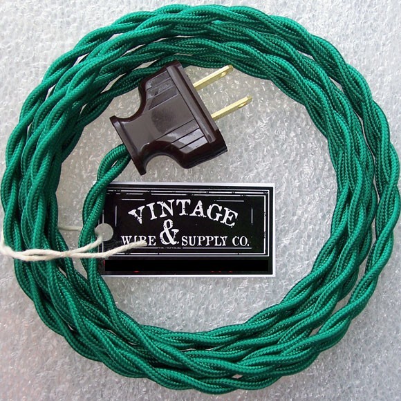 Green Cloth Covered Twisted Wire 8-foot Vintage Rewire Kit Lamp Cord - Pendant