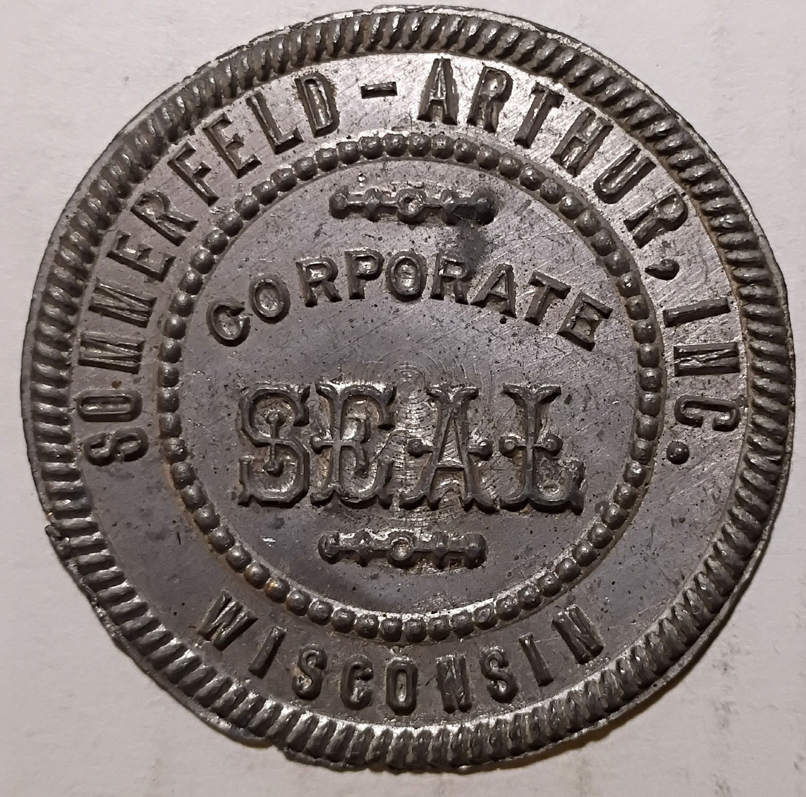 Sommerfeld - Arthur, Inc. Corporate Seal Wisconsin Paper Stamp Die Thin