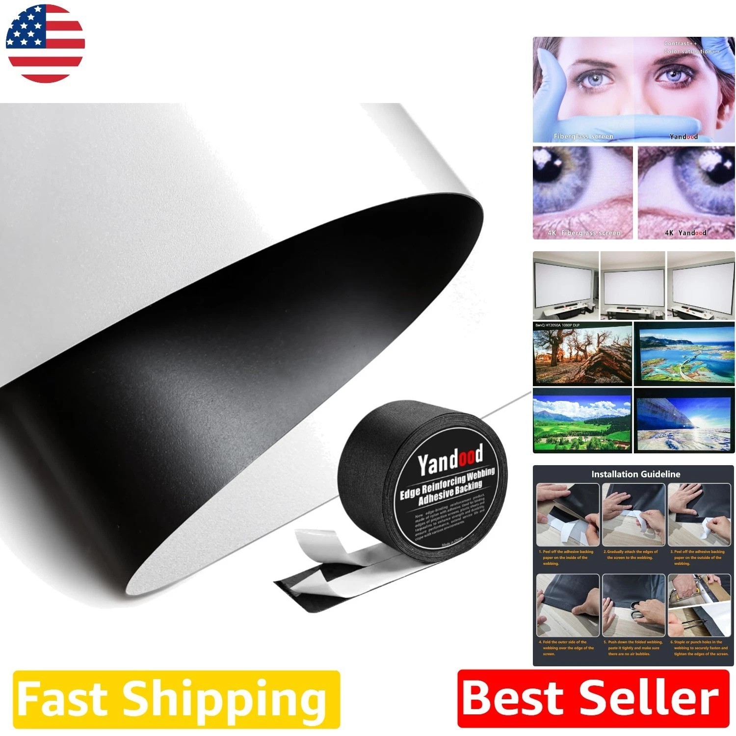 White Projector Screen Fabric 69x118" - 4K Ultra HD Diffuse Reflection